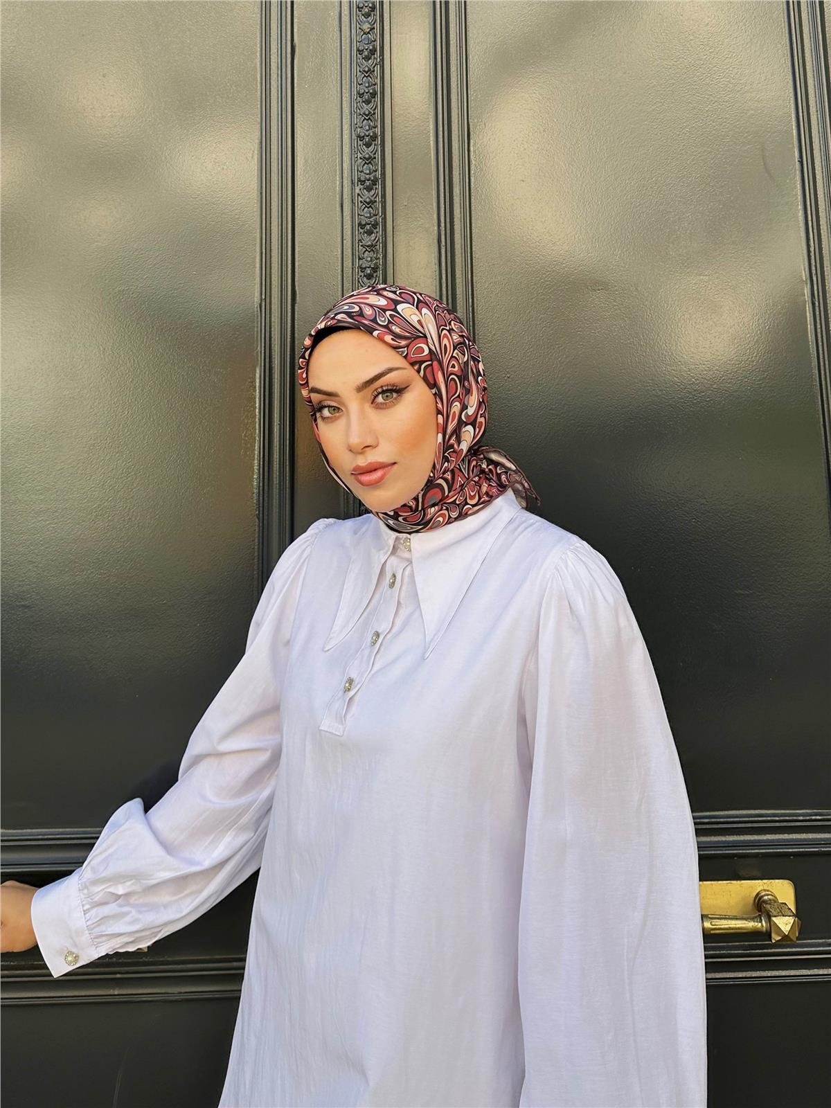 Relax Ebruli Soft Eşarp Siyah Kırmızı 1147-12