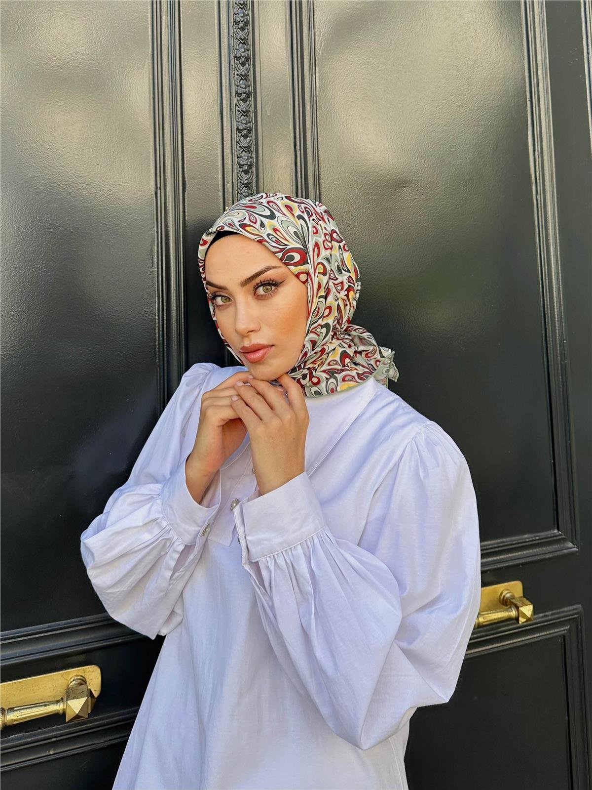 Relax Ebruli Soft Eşarp Su Yeşili Beyaz 1147-06