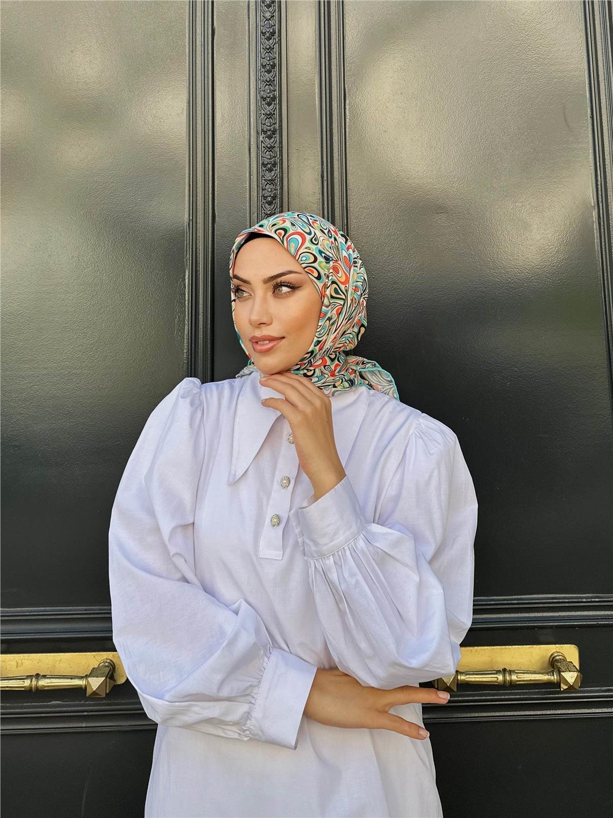 Relax Ebruli Soft Eşarp Yeşil Krem 1147-14