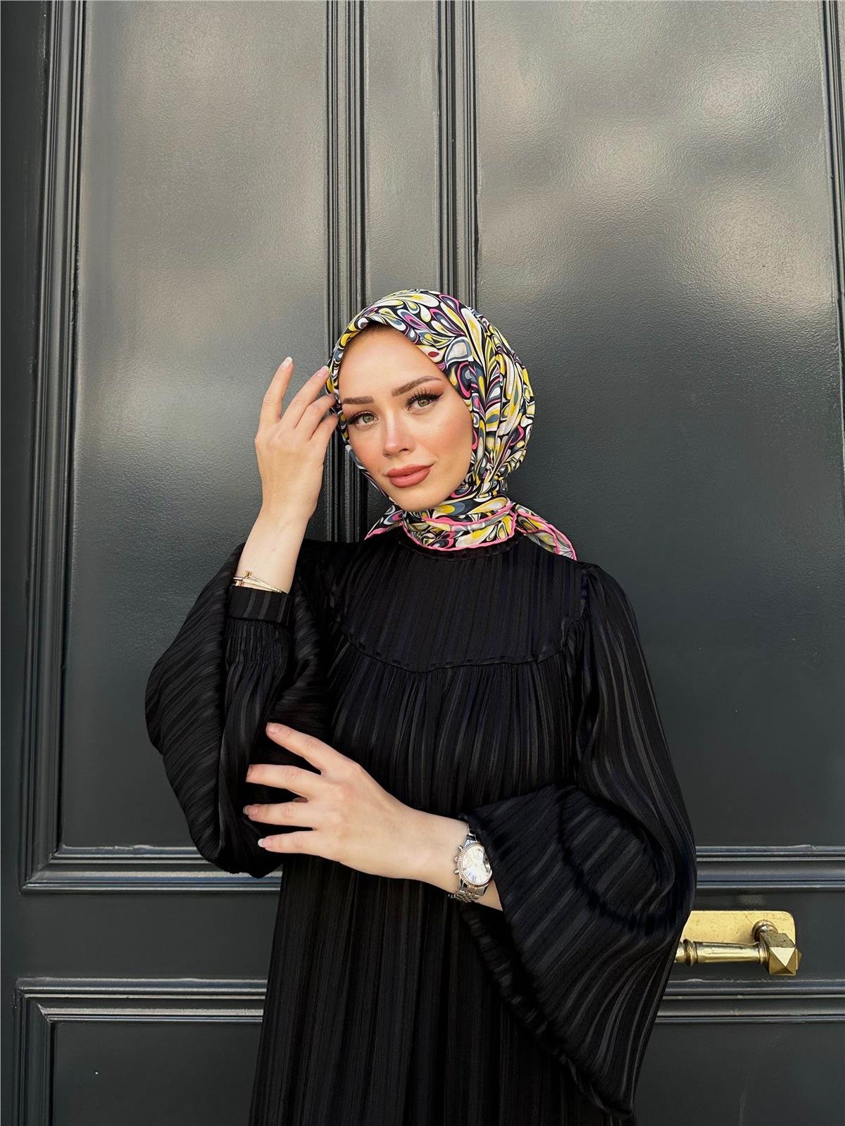 Relax Ebruli Soft Eşarp Yeşil Siyah 1147-03