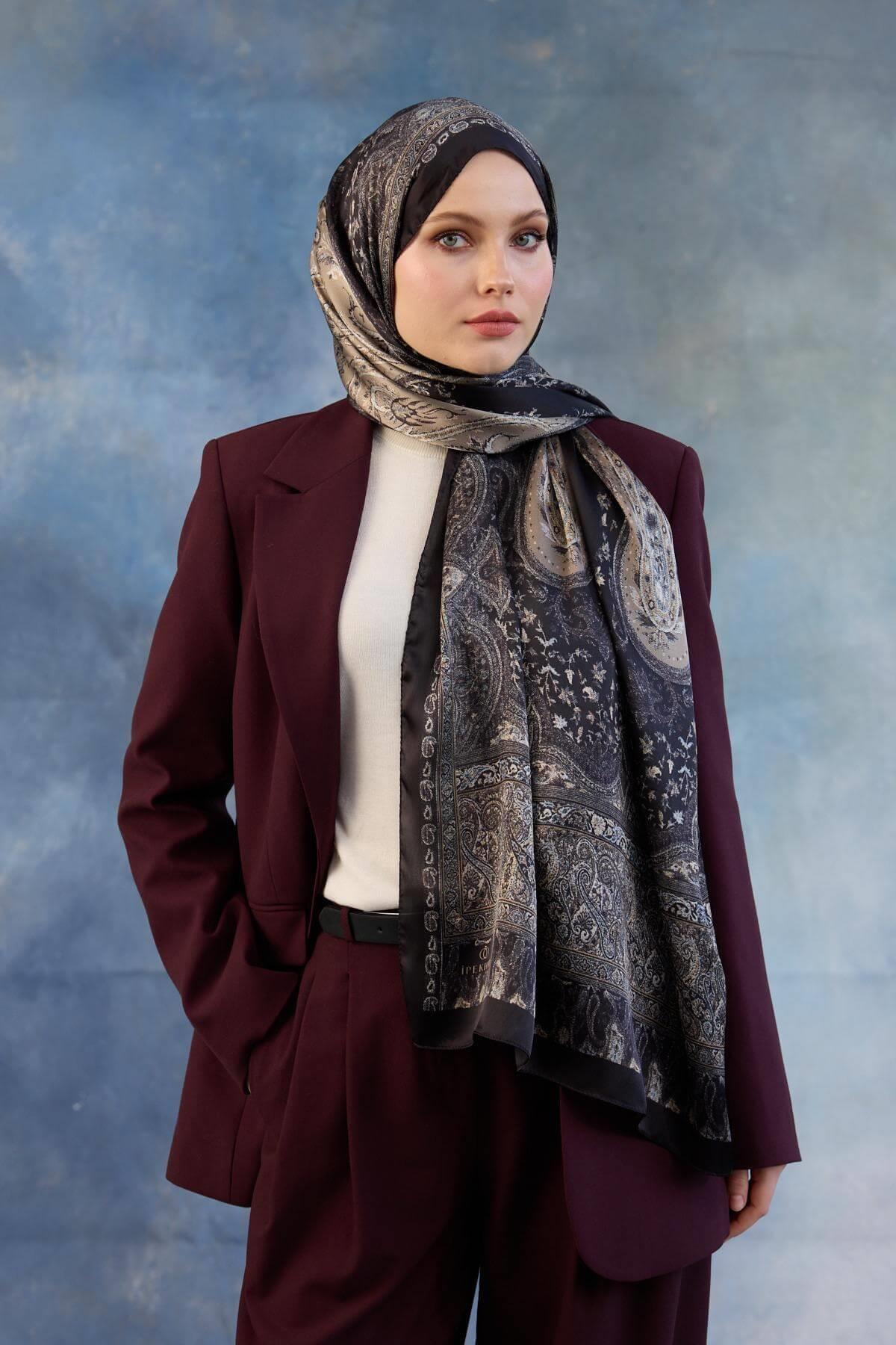 Siyah Hint Vual Şal -  5002-08