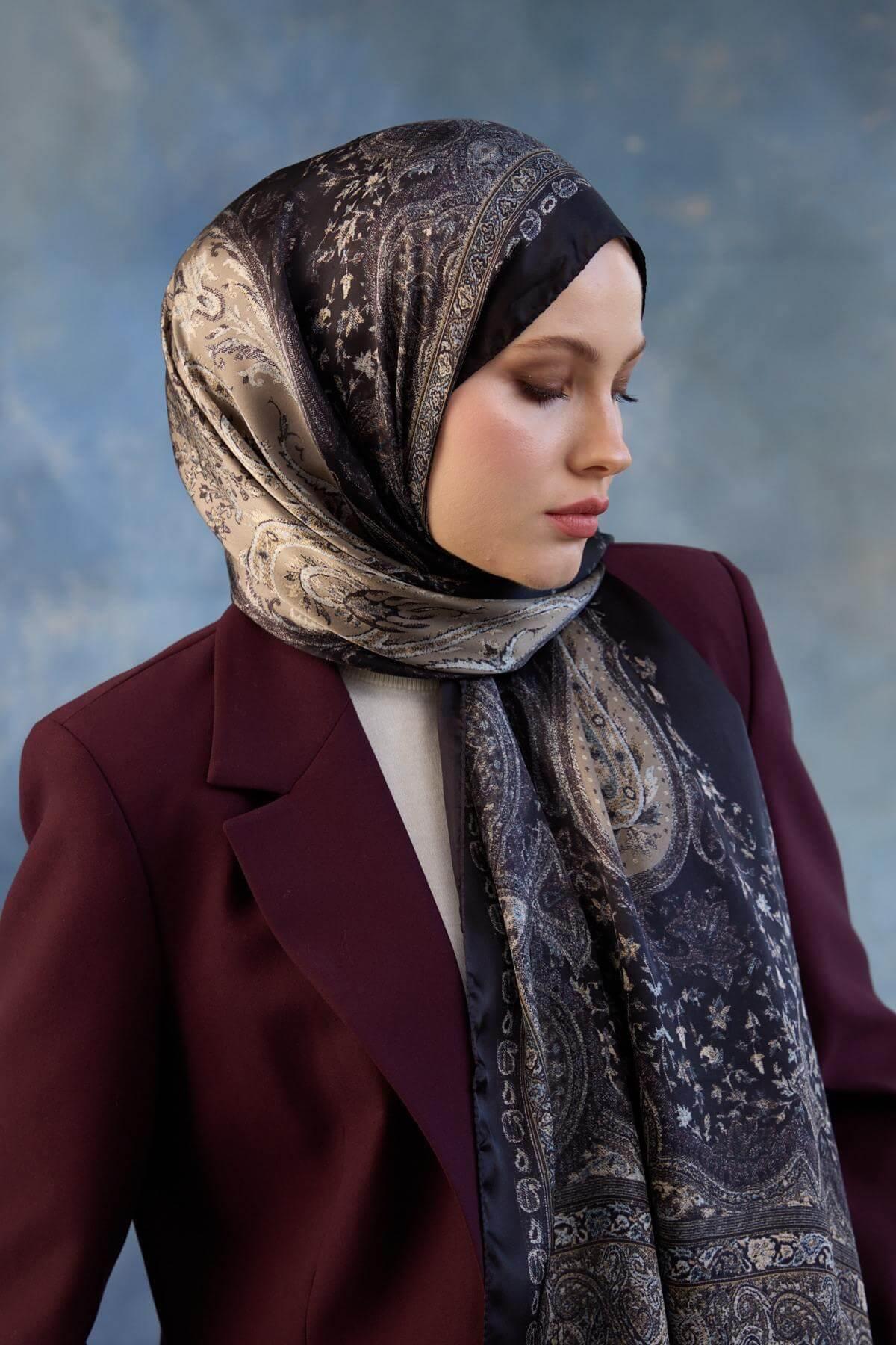 Siyah Hint Vual Şal -  5002-08