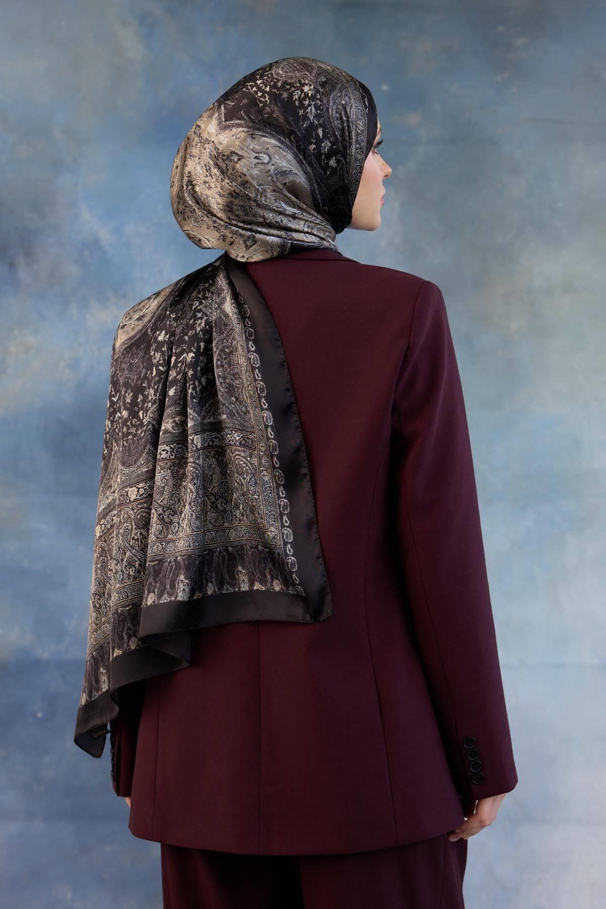 Siyah Hint Vual Şal -  5002-08