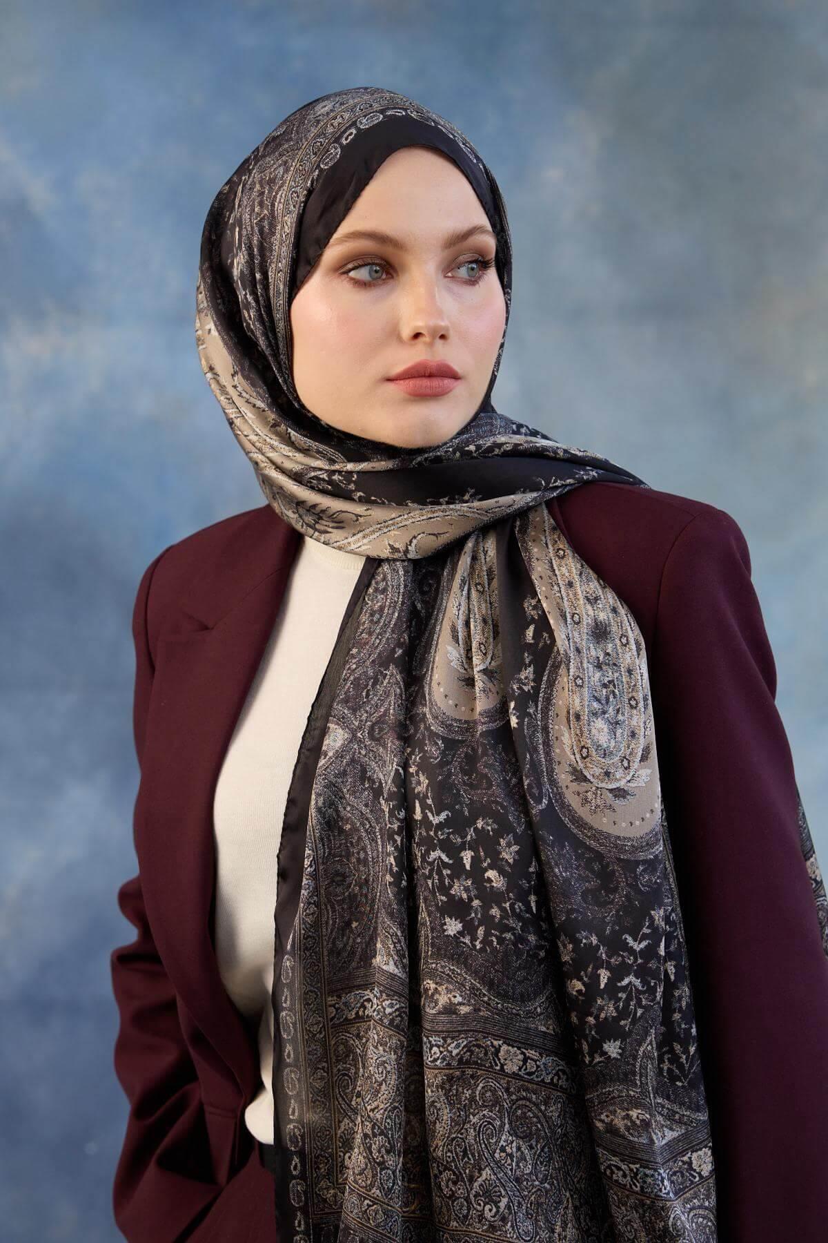 Siyah Hint Vual Şal -  5002-08