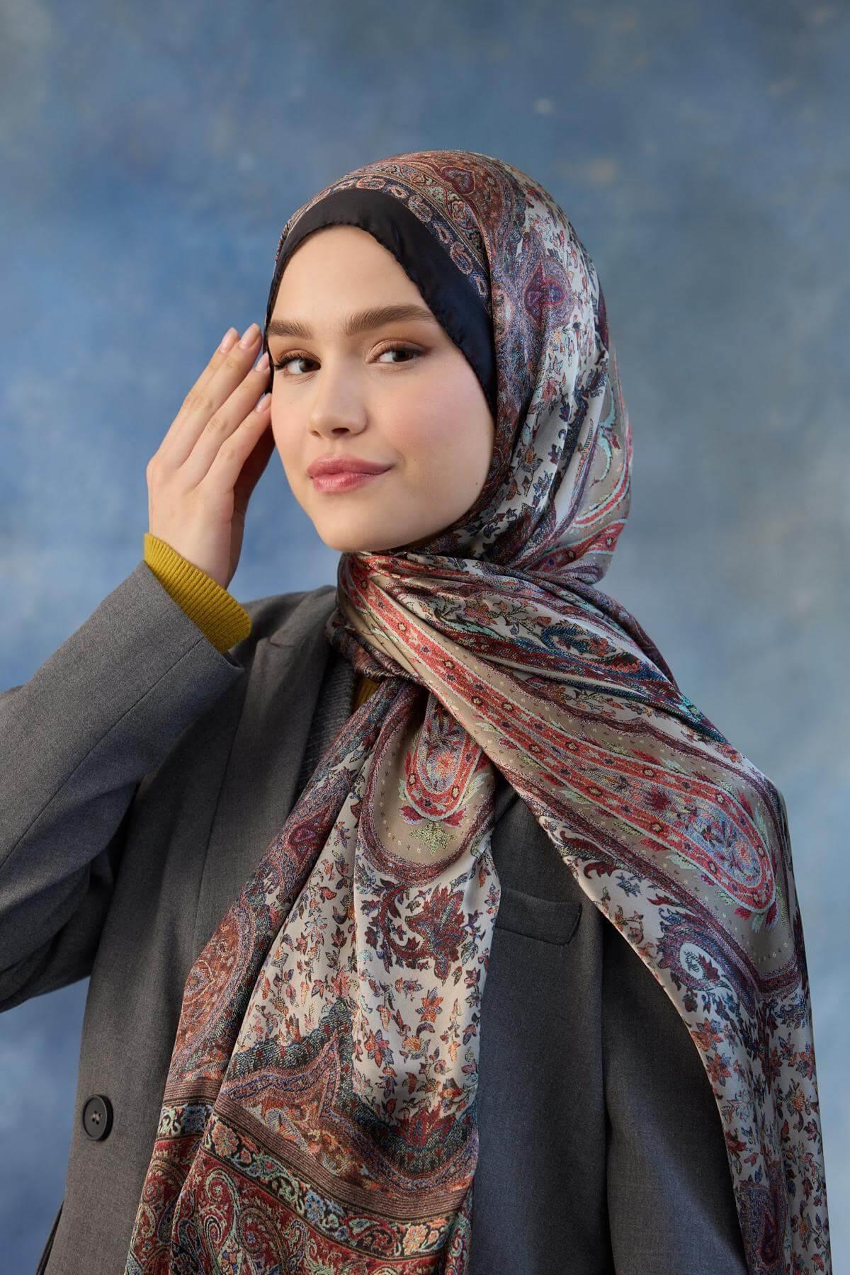 Siyah Kırmızı Hint Vual Şal -  5002-01