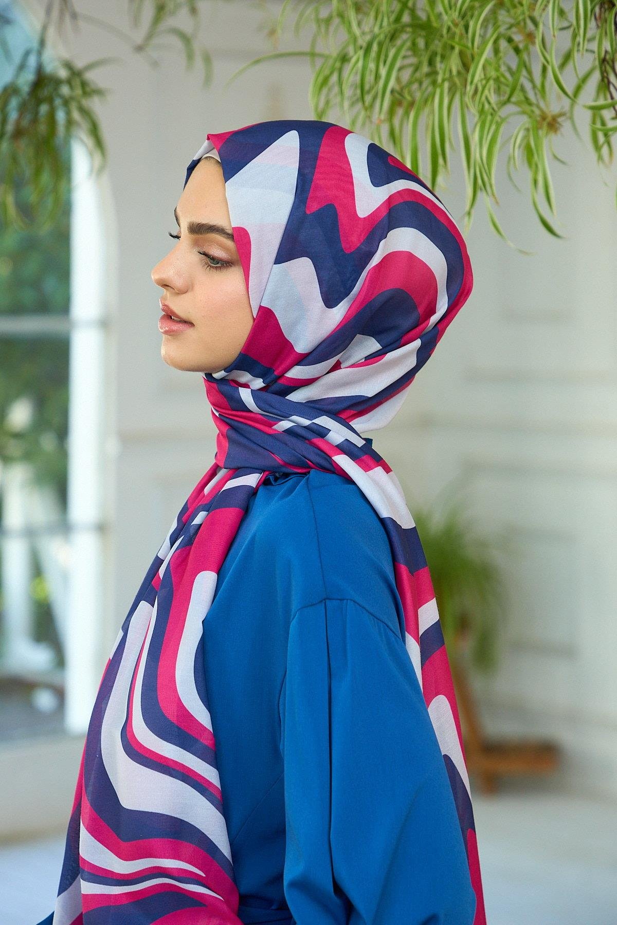 Yaz Işıltısı Koleksiyonu Soft Şal Lacivert Pembe 3044-10