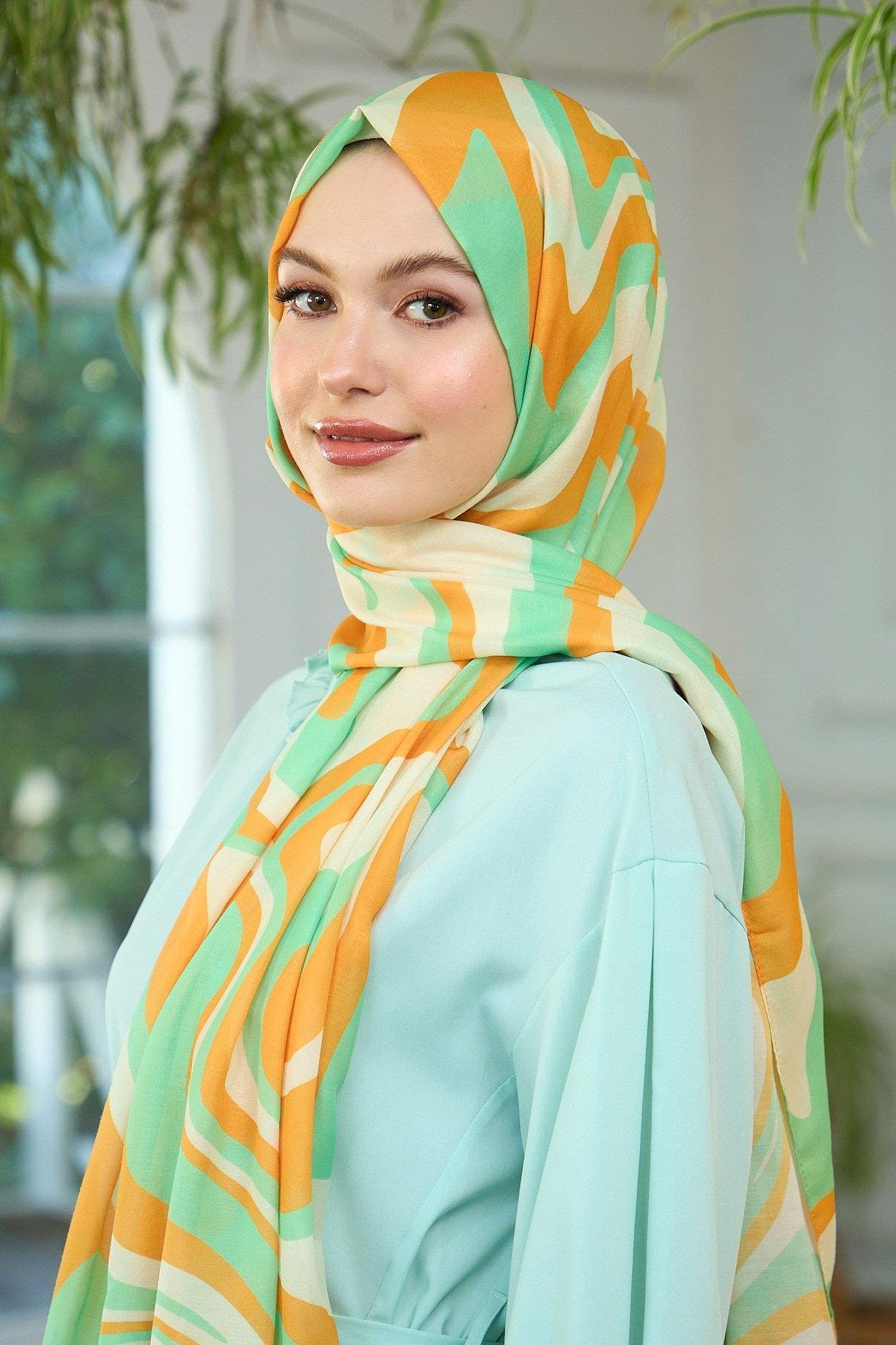 Yaz Işıltısı Koleksiyonu Soft Şal Orange Açık Yeşil 3044-04