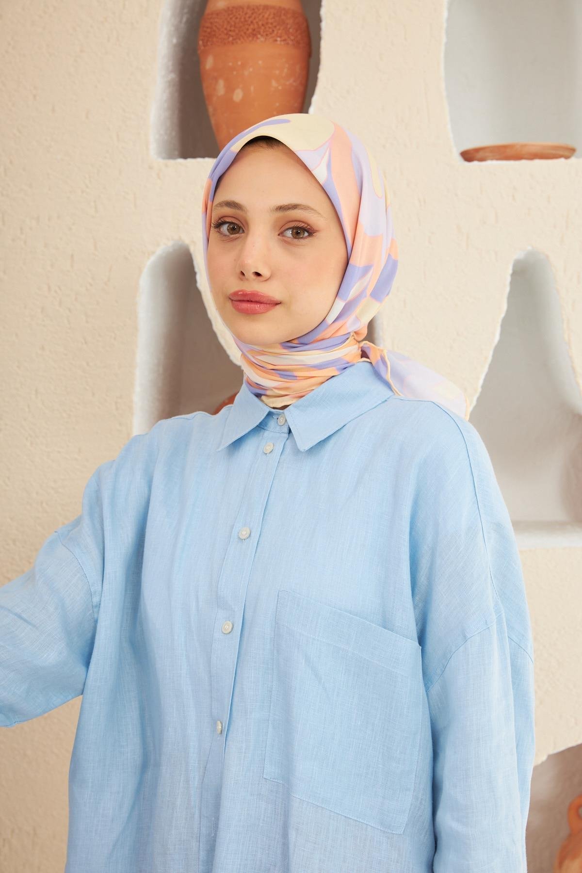 Yeni Twist Desen Pamuk Viskon Eşarp Lila Somon 1133-08