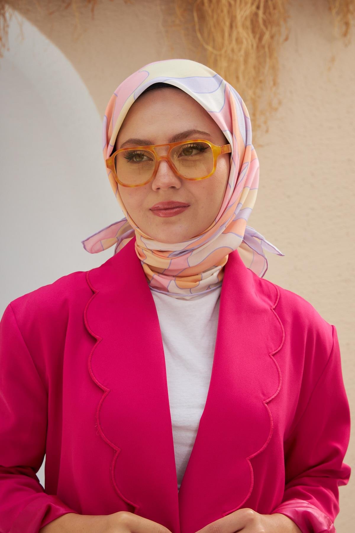 Yeni Twist Desen Pamuk Viskon Eşarp Lila Pembe 1133-10