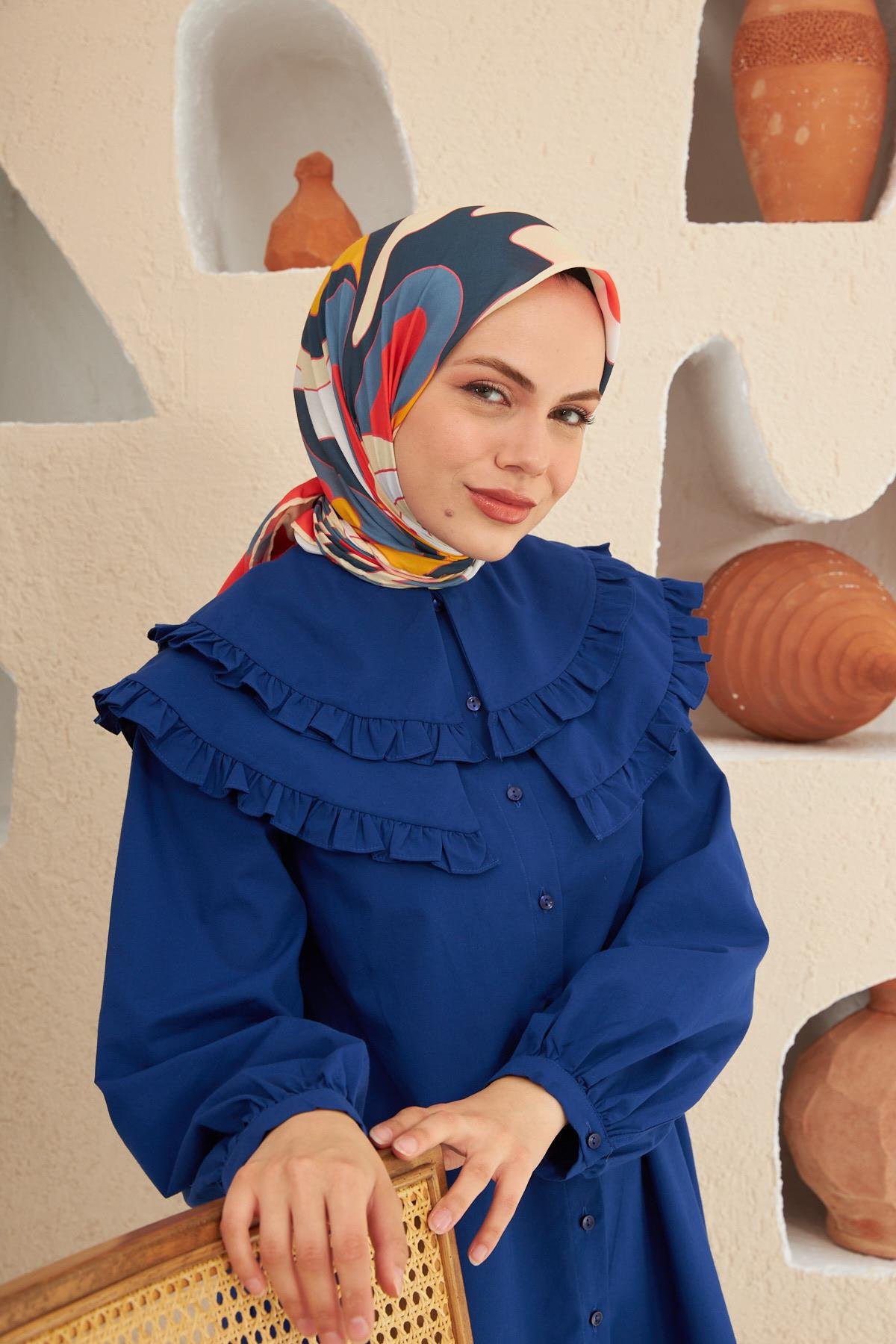 Yeni Twist Desen Pamuk Viskon Eşarp Mercan Siyah  1133-09