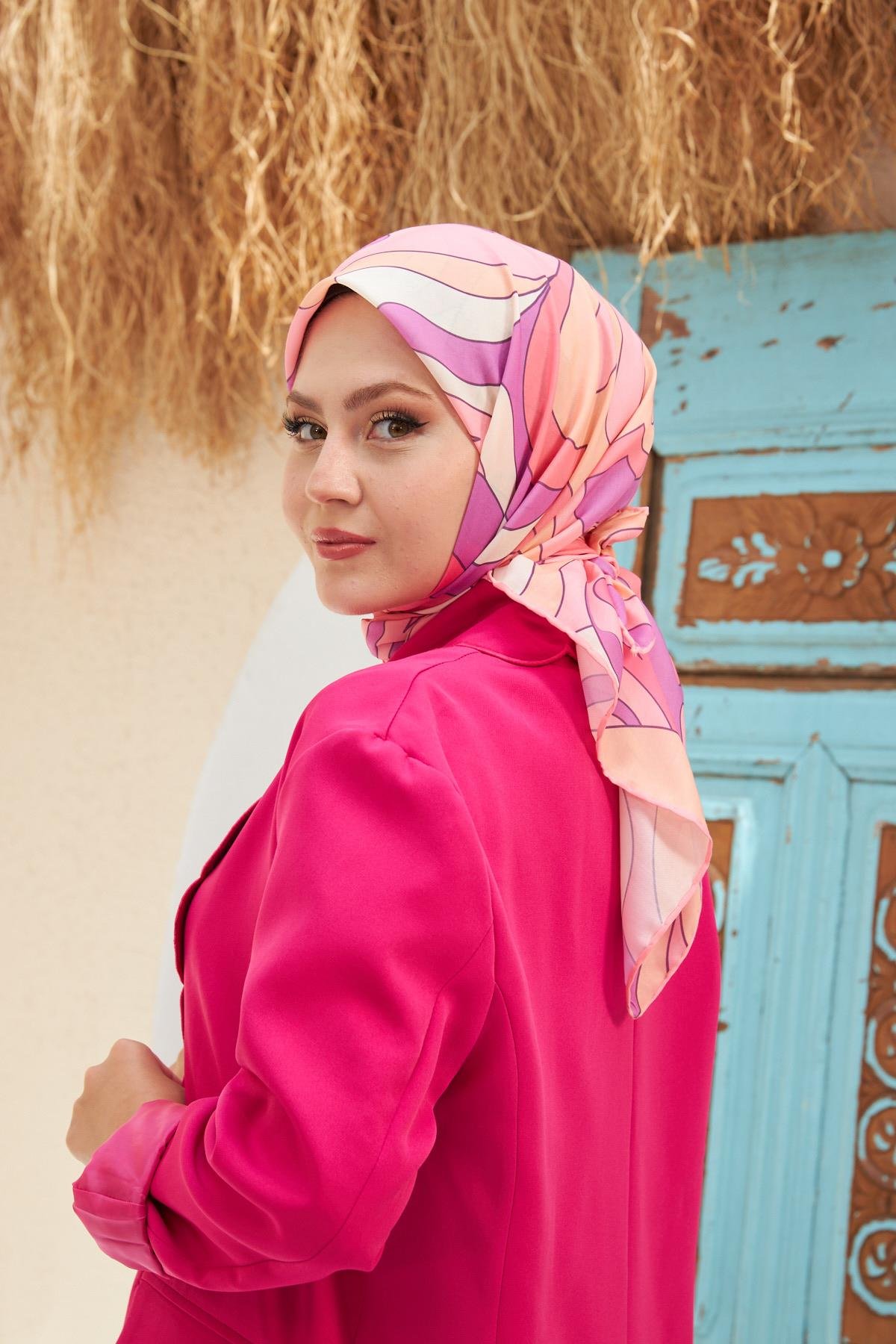 Yeni Twist Desen Pamuk Viskon Eşarp Pembe 1131-01
