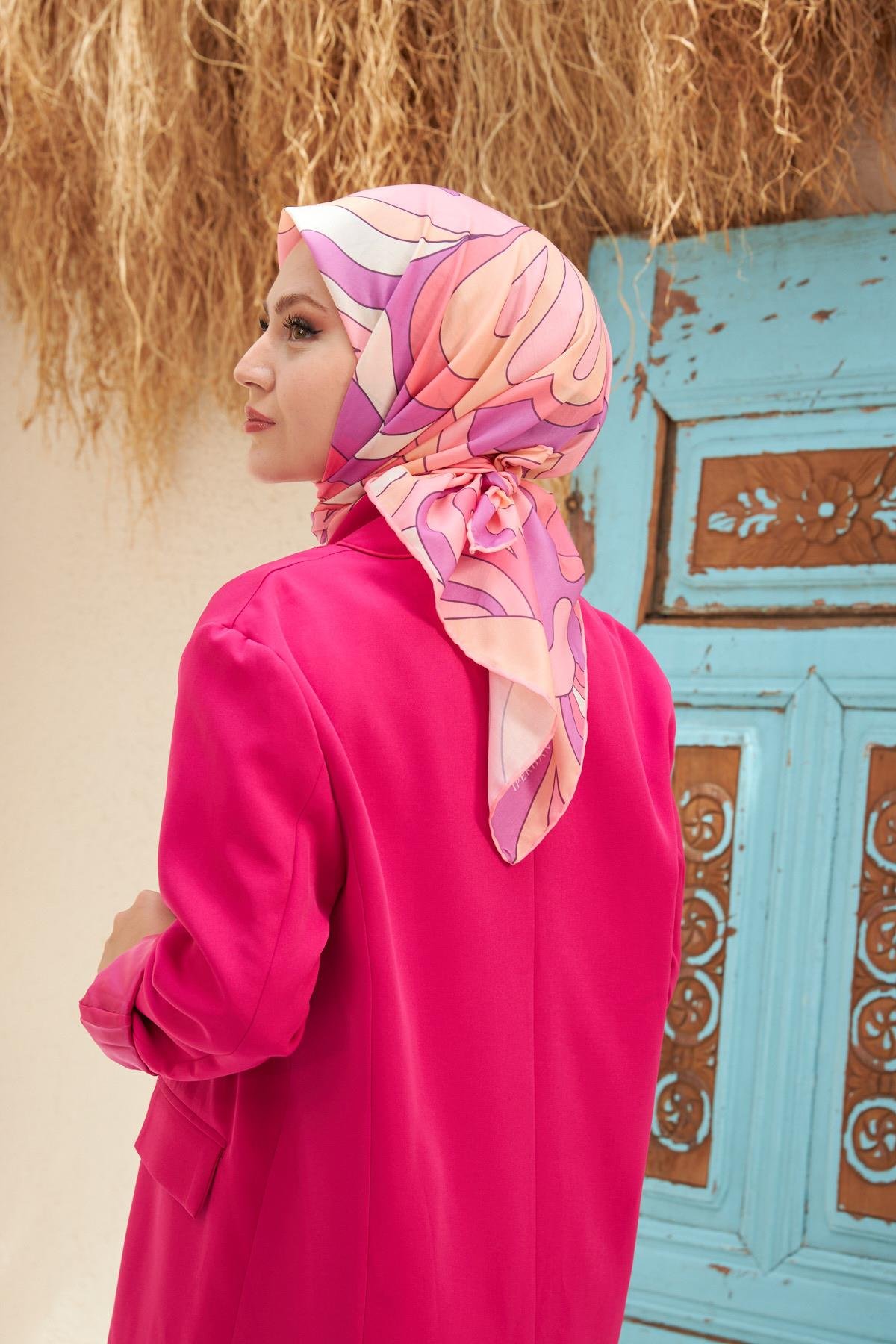 Yeni Twist Desen Pamuk Viskon Eşarp Pembe 1131-01