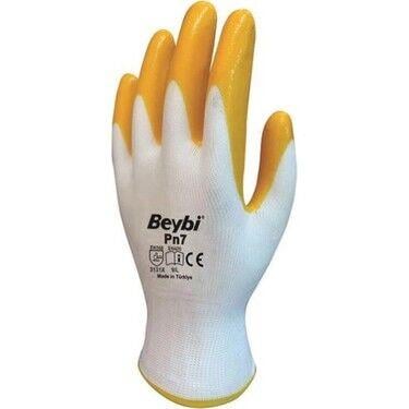 BeybiBeybi Nitril İşçi Eldiveni Sarı-Beyaz PN7
