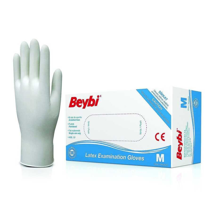 BeybiBeybi Pudralı Latex Muayene Eldiveni M 100lü