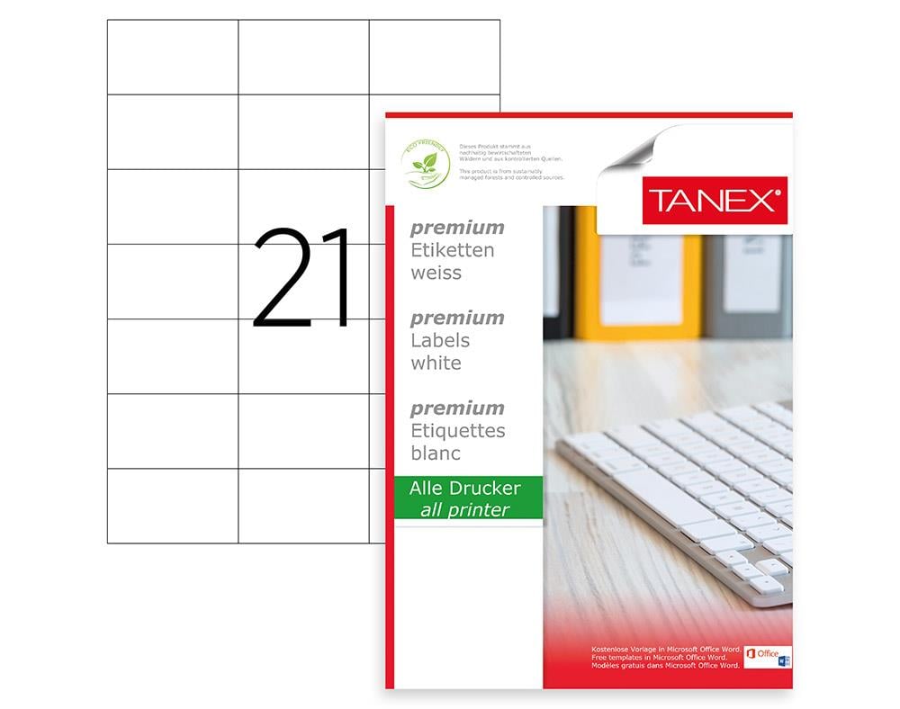 Tanex TW-2124 70x42,43 mm Lazer Etiket 100 Ad.