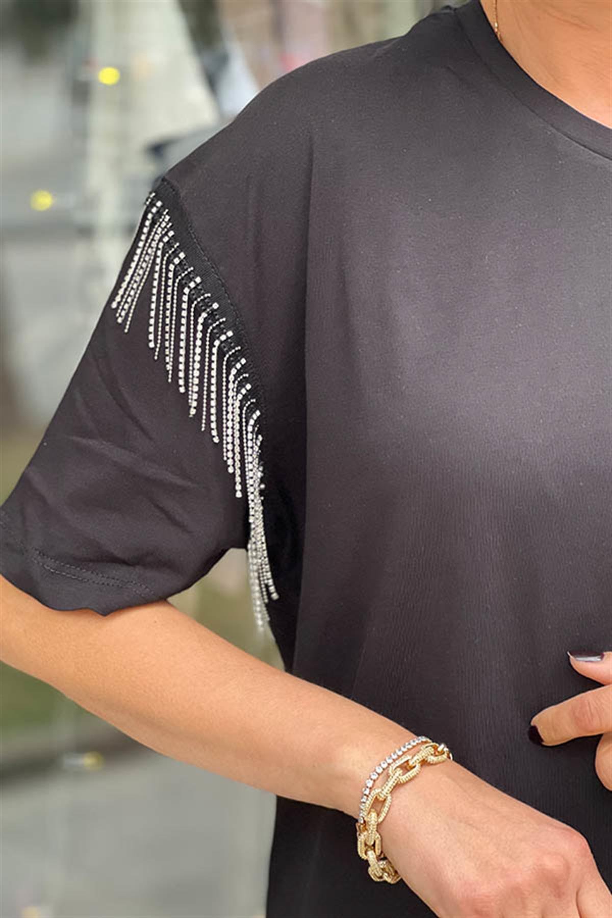 KOLLARI TAŞ DETAYLI TSHIRT