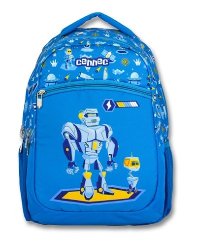 Famebag-Cennec Mavi Robot Baskılı Okul Sırt Çantası-Beslenme Çantası Kalem Çantası-2542