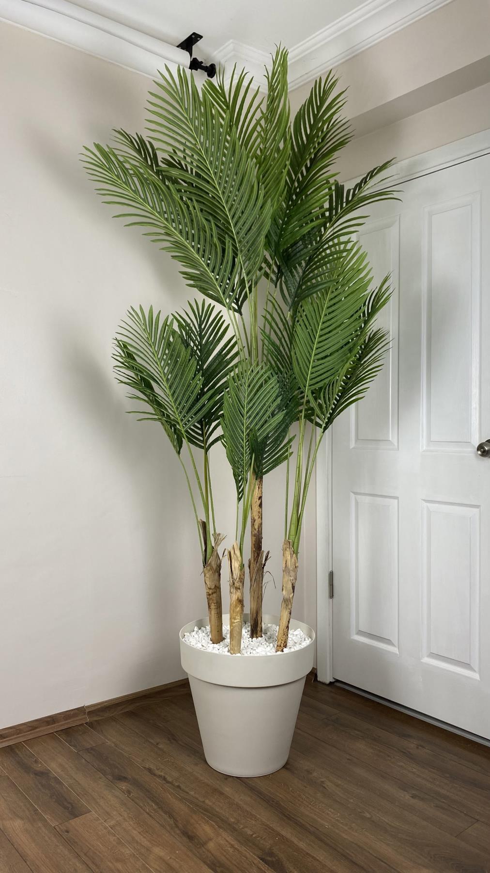 YAPAY AREKA AĞACI  BÜYÜK BOY PALMİYE AĞACI 4 BAMBU GÖVDELİ 220CM KIRIKBEYAZ RENK YALI SAKSIDA
