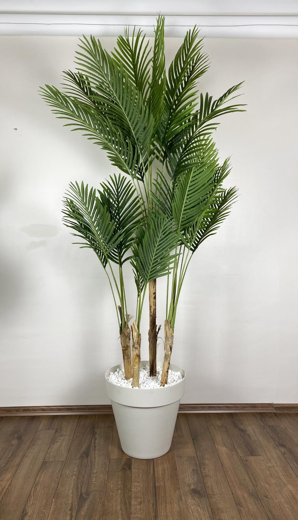 YAPAY AREKA AĞACI  BÜYÜK BOY PALMİYE AĞACI 4 BAMBU GÖVDELİ 220CM KIRIKBEYAZ RENK YALI SAKSIDA