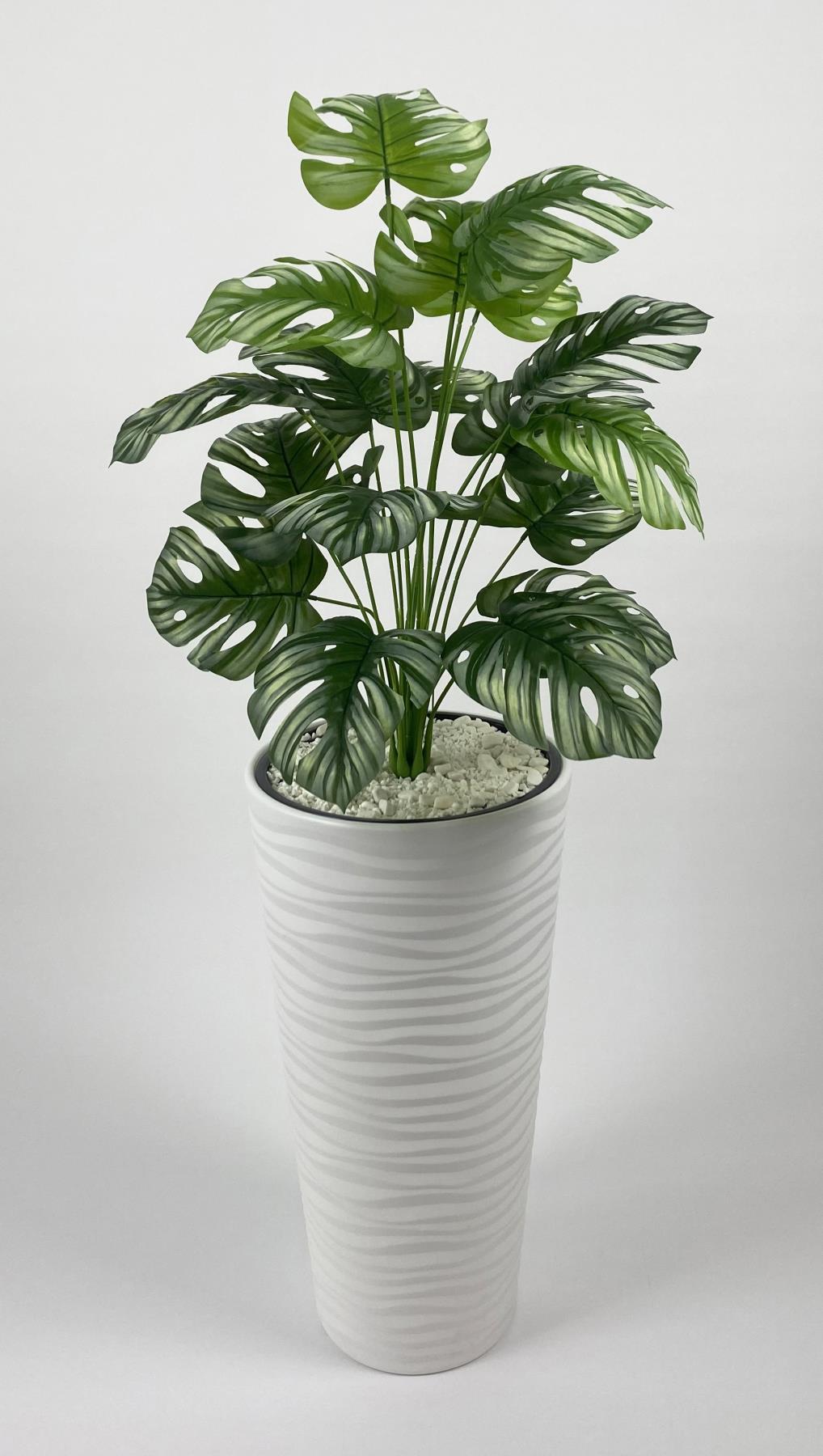 YAPAY ÇİÇEK SALON BİTKİSİ MONSTERA DEVE TABANI BEYAZ RENK KUMSAL SAKSIDA