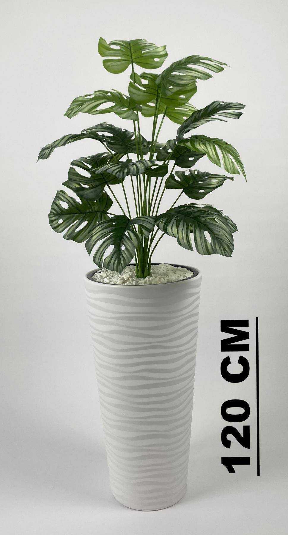 YAPAY ÇİÇEK SALON BİTKİSİ MONSTERA DEVE TABANI BEYAZ RENK KUMSAL SAKSIDA