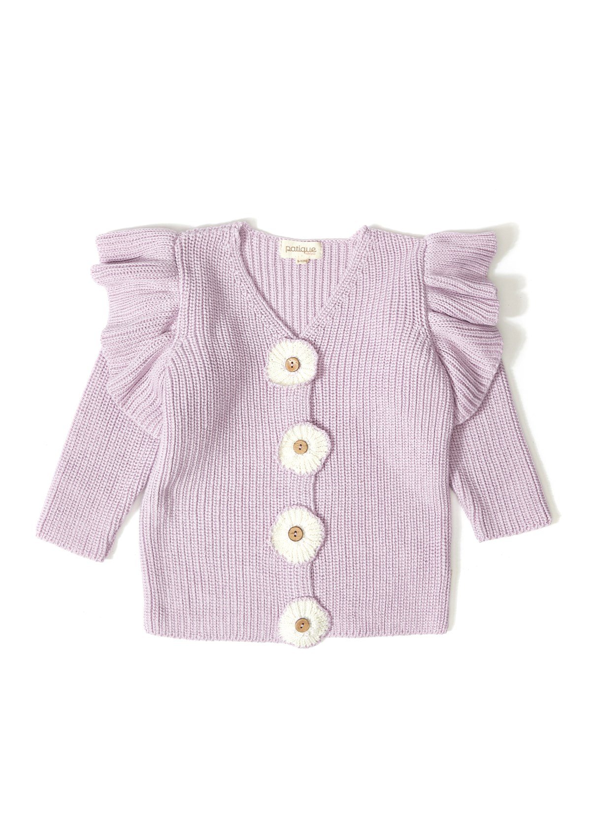 Lilac Organic Cotton Cardigan with Floral Button for Baby Girl