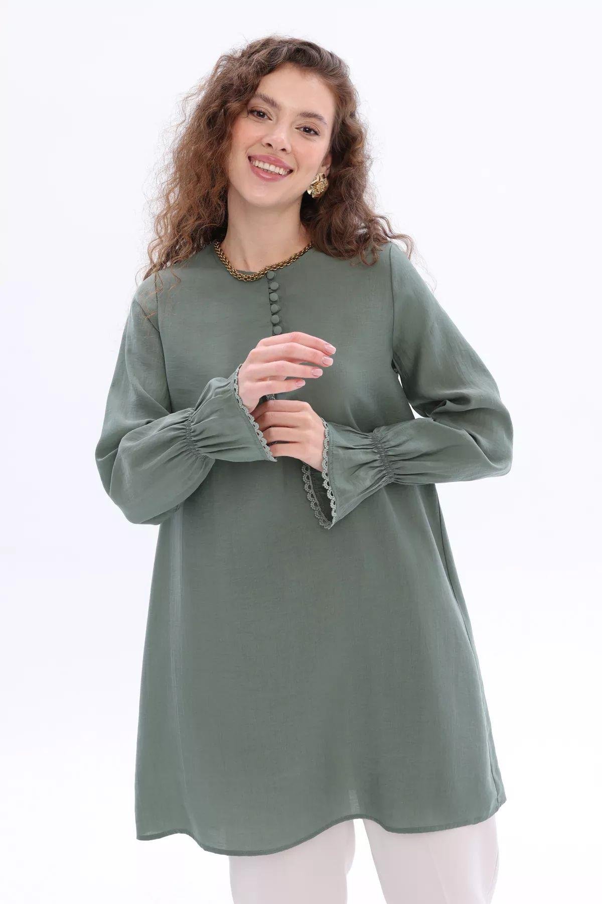 Fisto Detaylı Sık Düğmeli Tunik- Yeşil