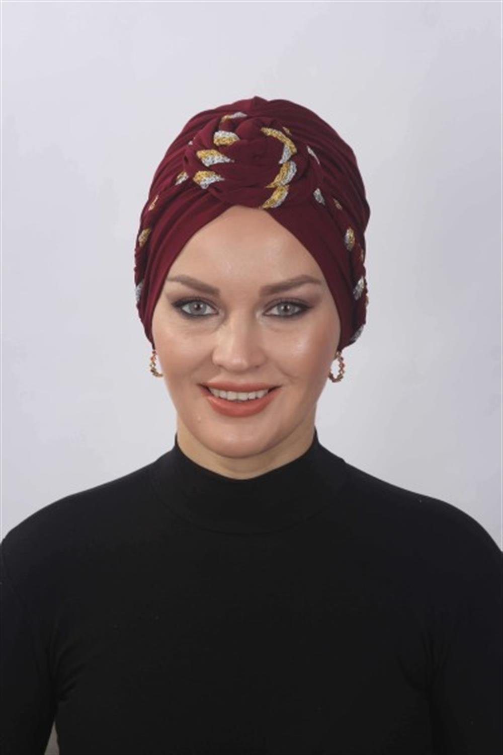 Hazır Simli Dolama Örgülü - Bordo