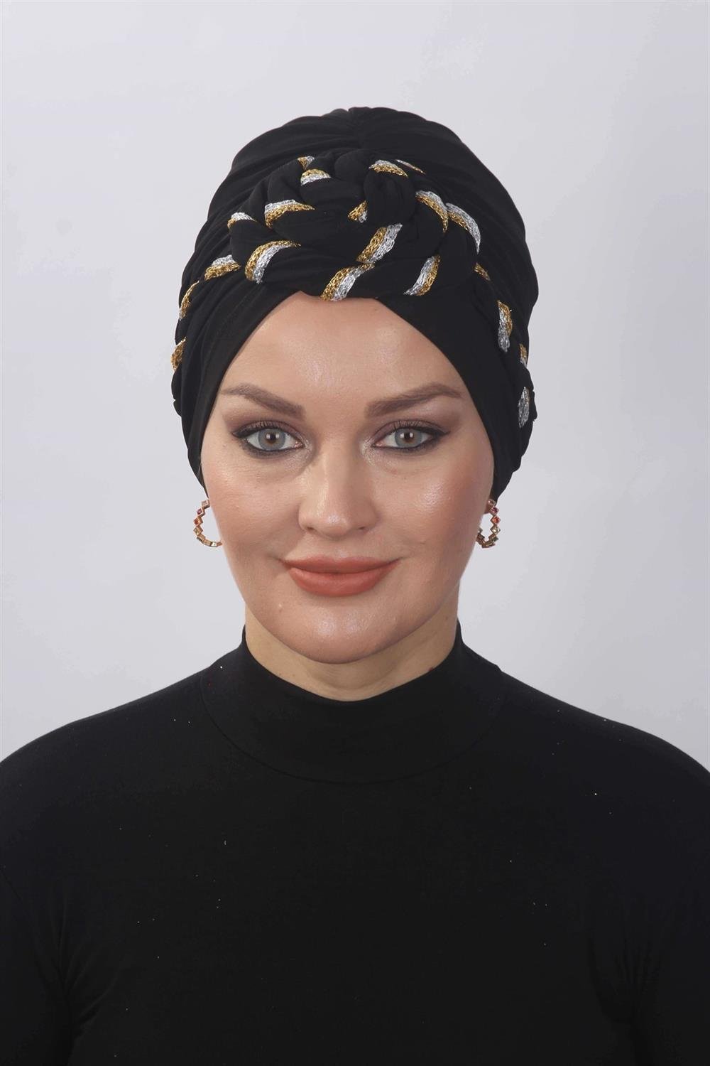 Hazır Simli Dolama Örgülü - Siyah