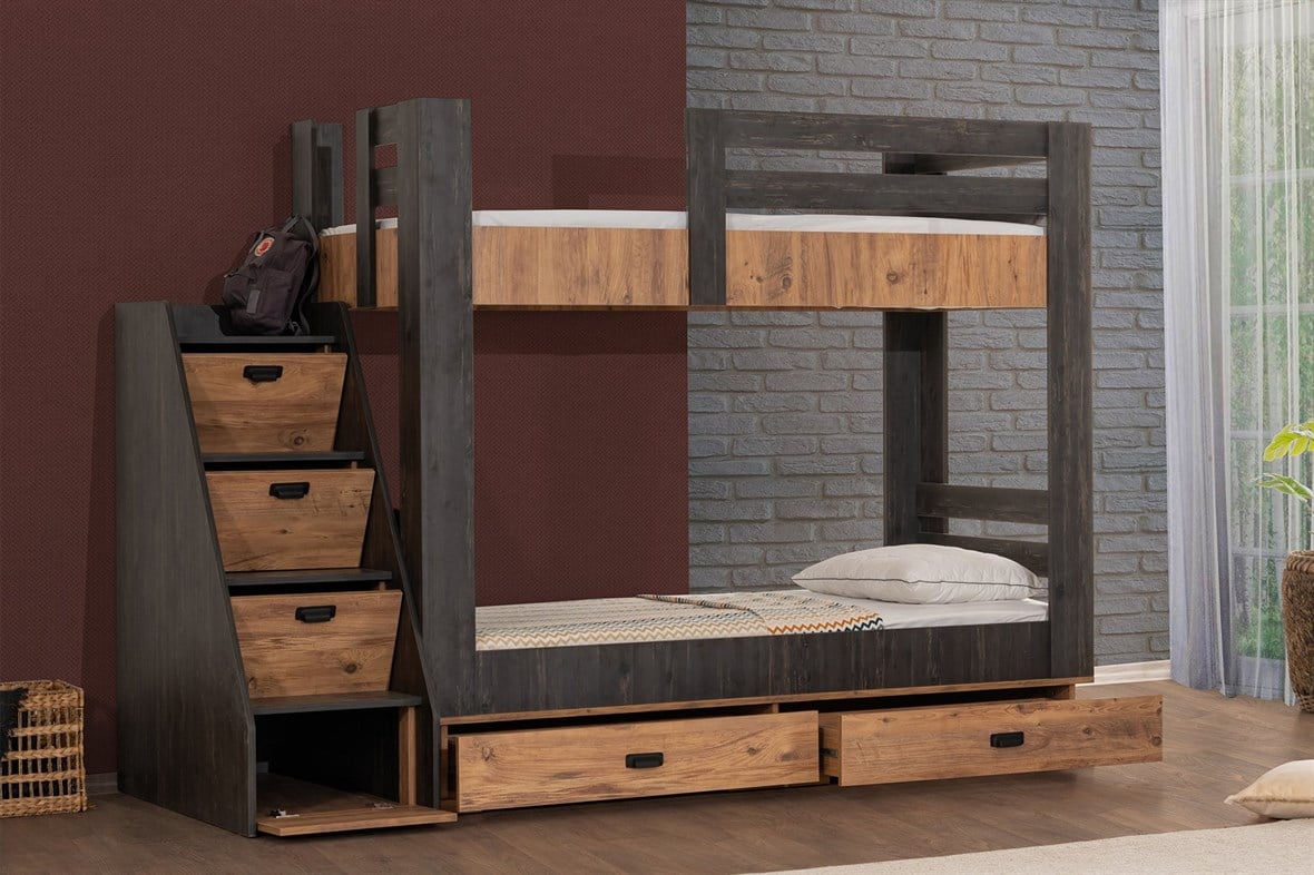 Pallet Çekmeceli Merdivenli Ranza