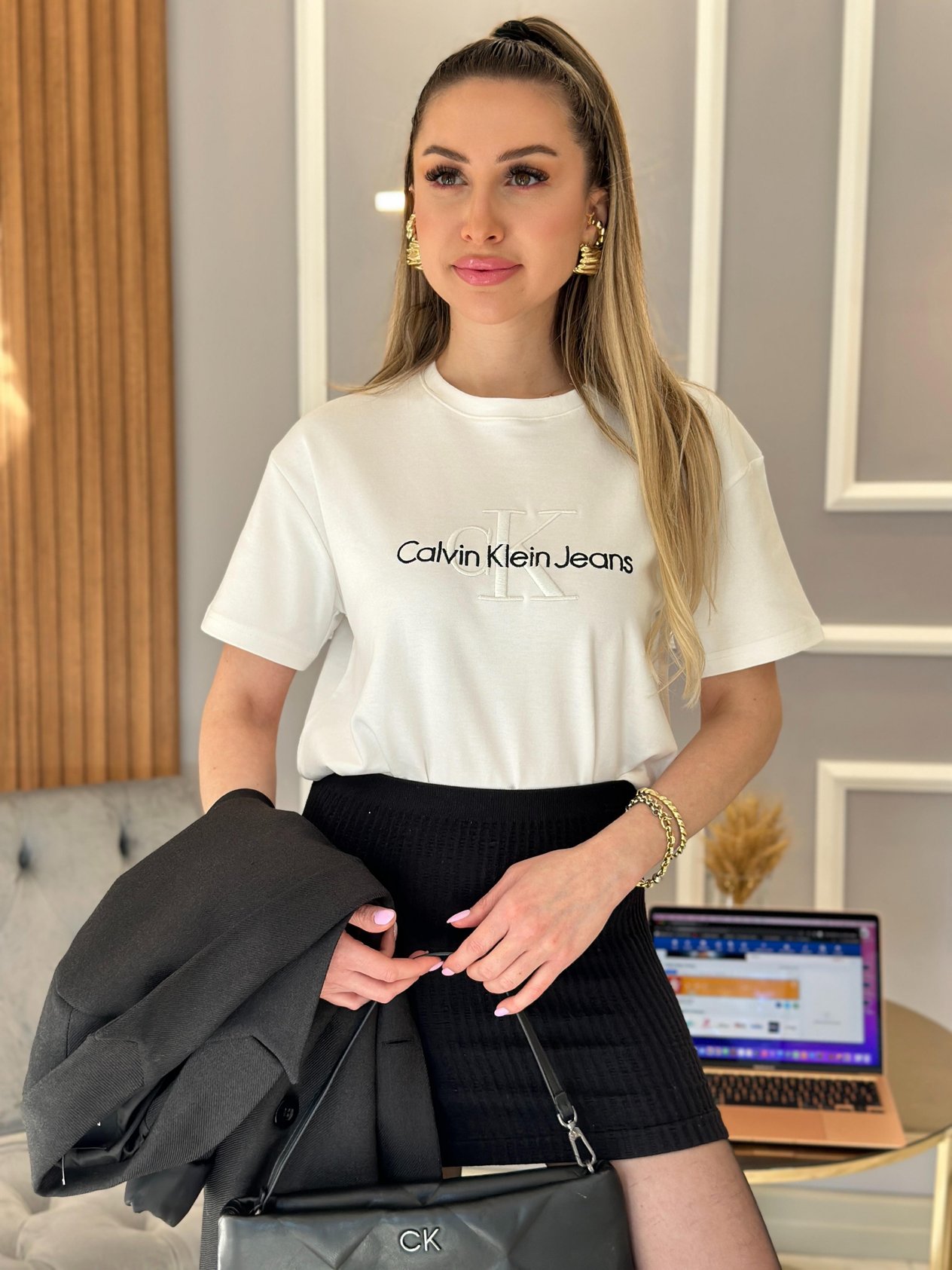 Cnk T-shirt Nakış Yazılı Beyaz