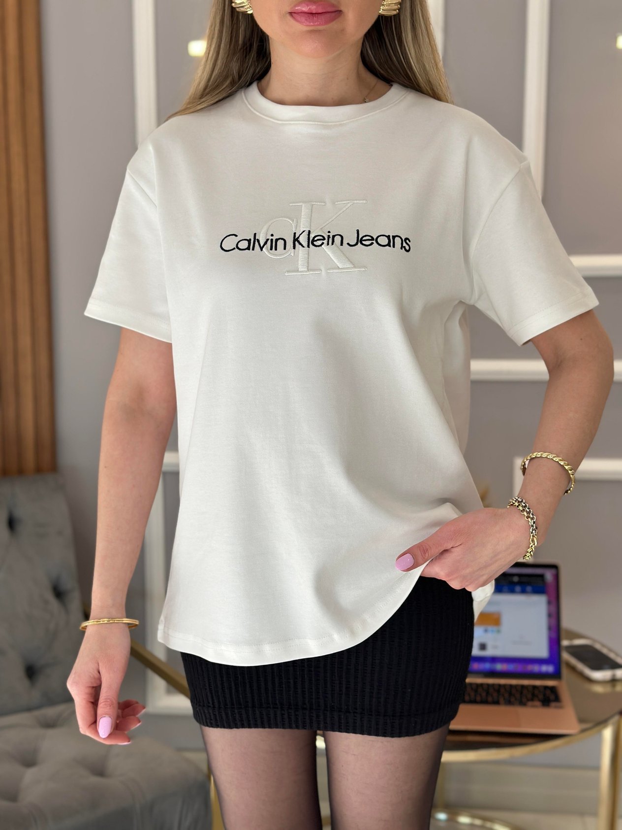 Cnk T-shirt Nakış Yazılı Beyaz