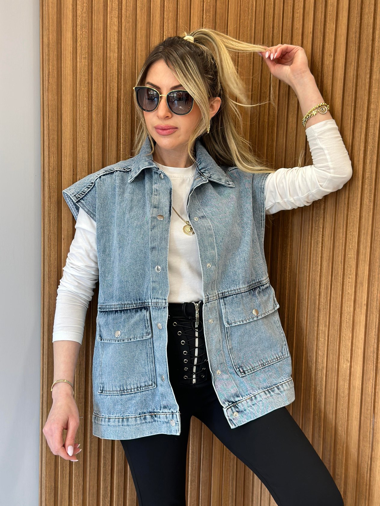 Kot Yelek Oversize Mavi
