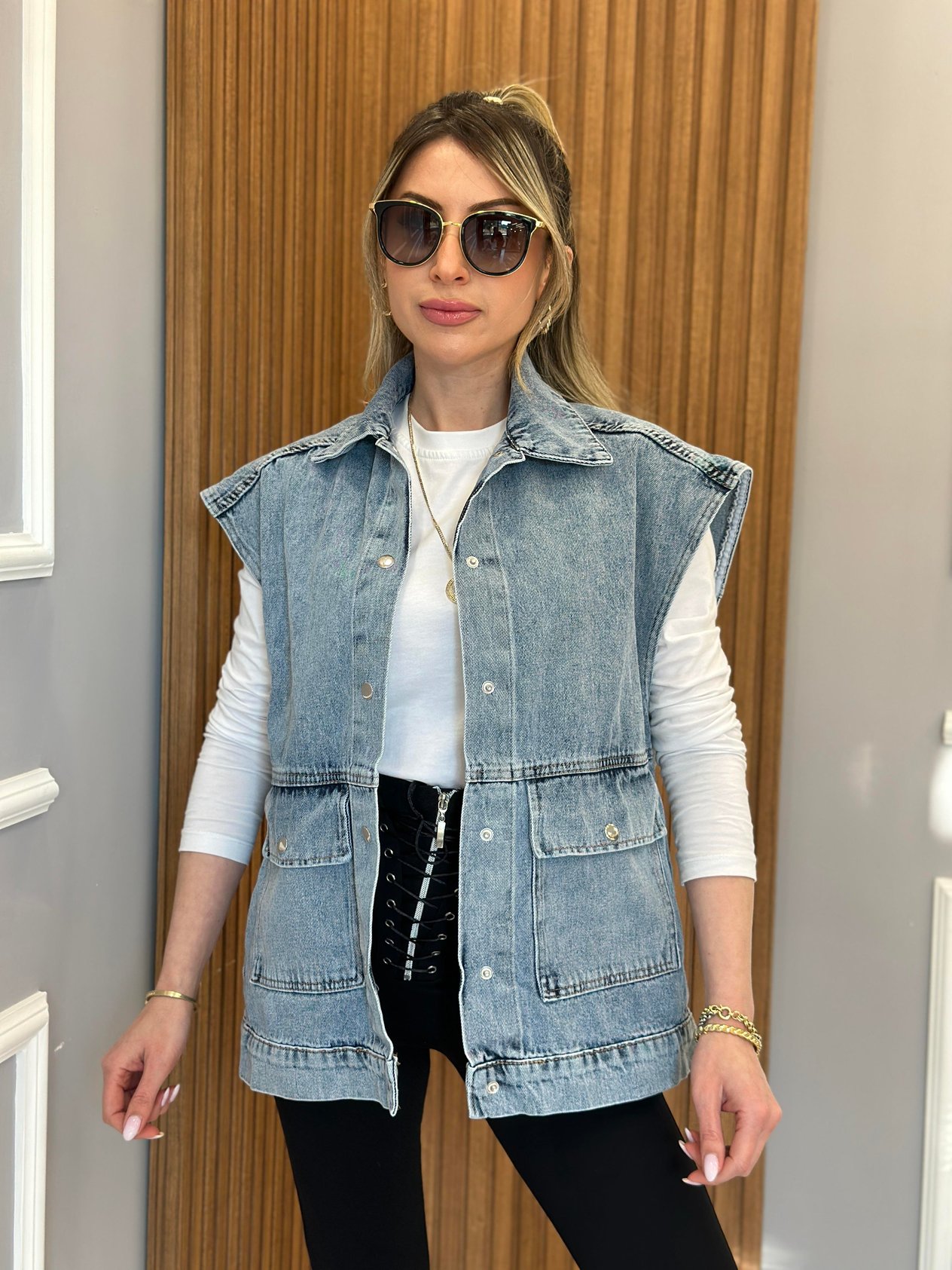 Kot Yelek Oversize Mavi