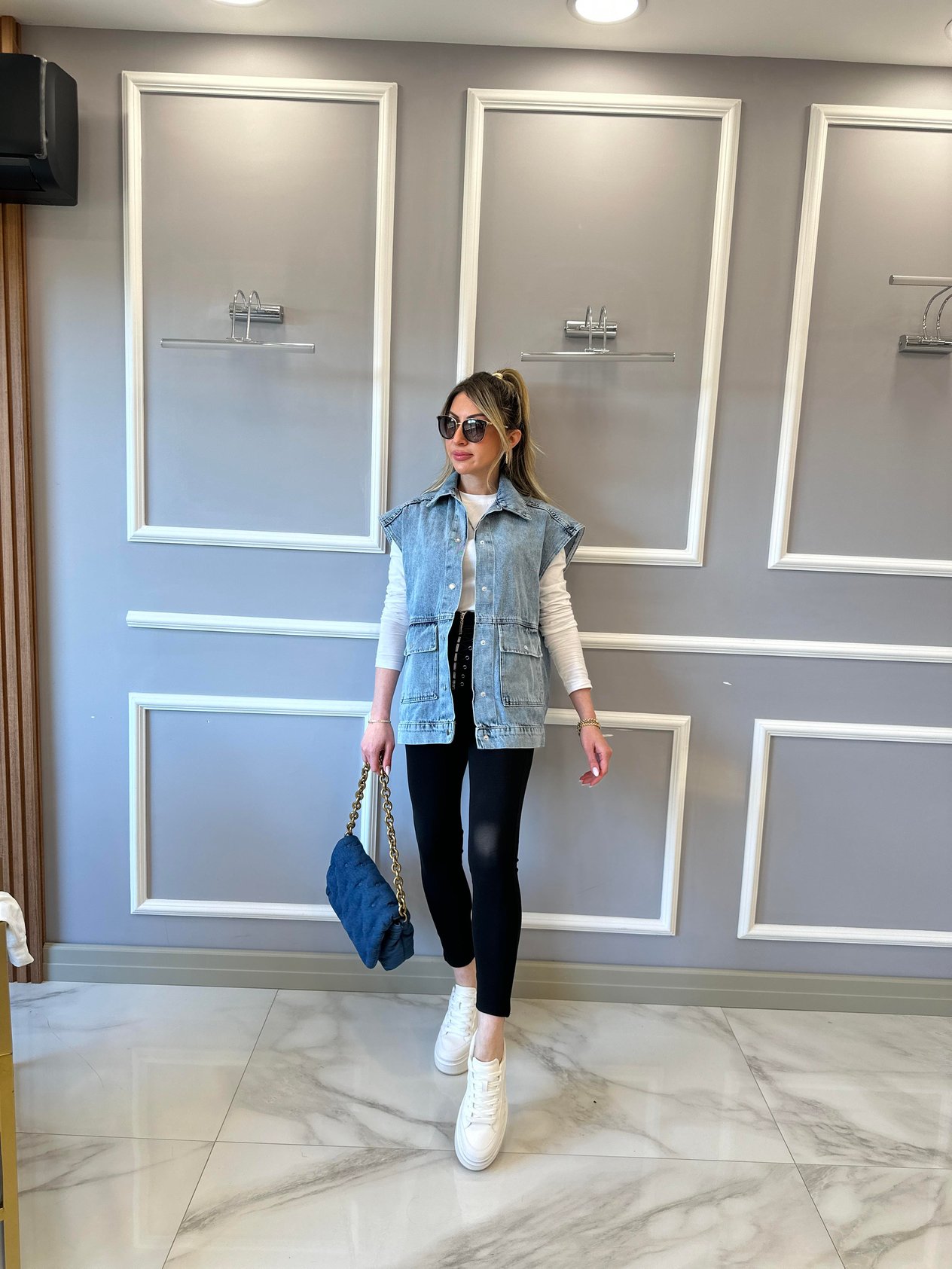Kot Yelek Oversize Mavi