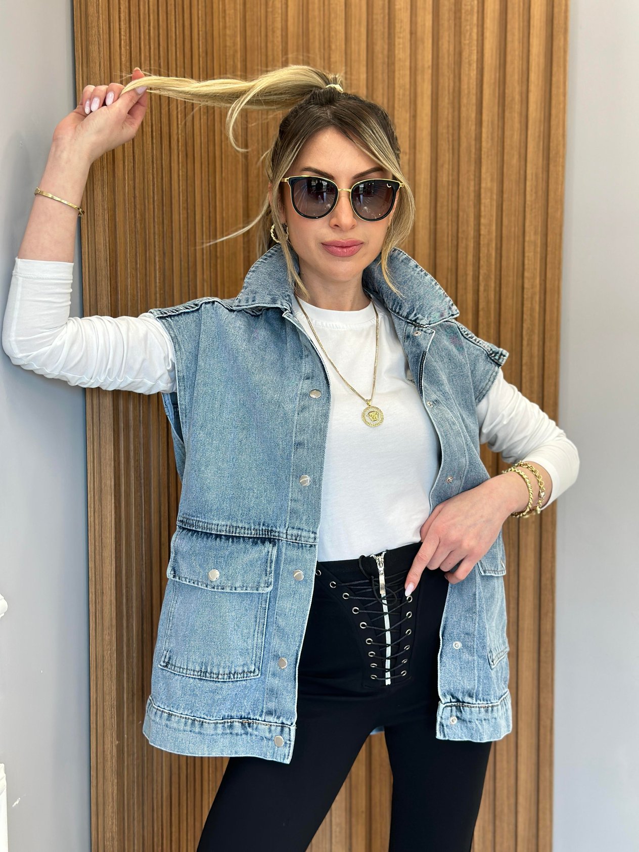 Kot Yelek Oversize Mavi