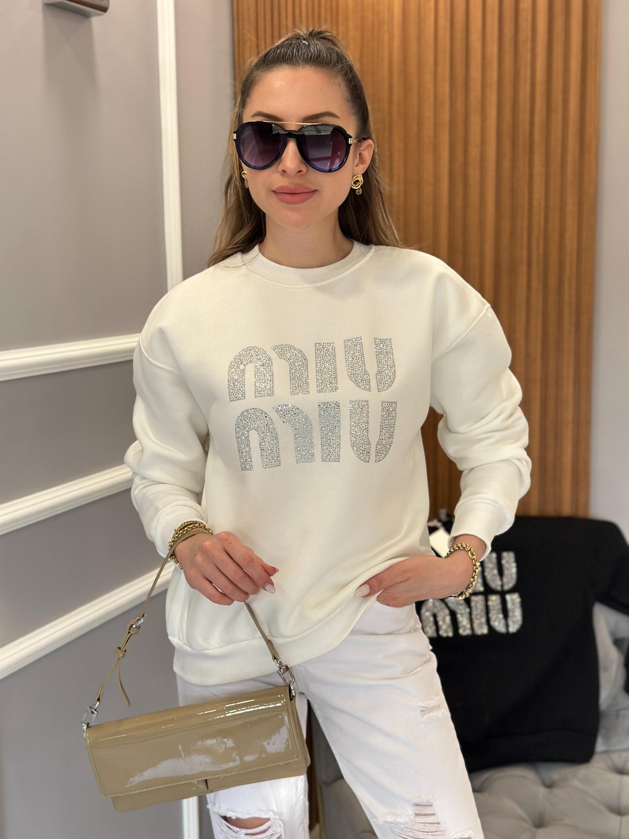Mi Sweat Taşlı Beyaz