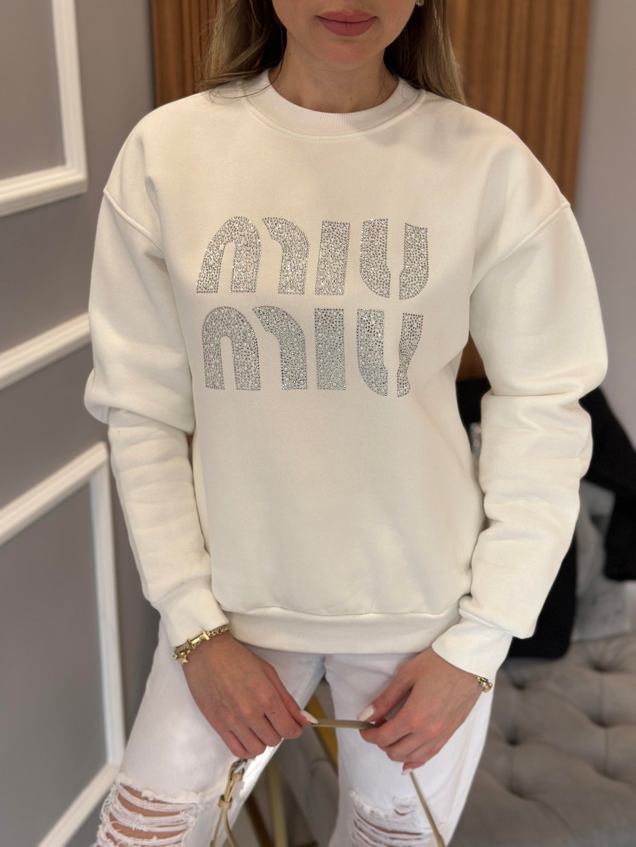 Mi Sweat Taşlı Beyaz