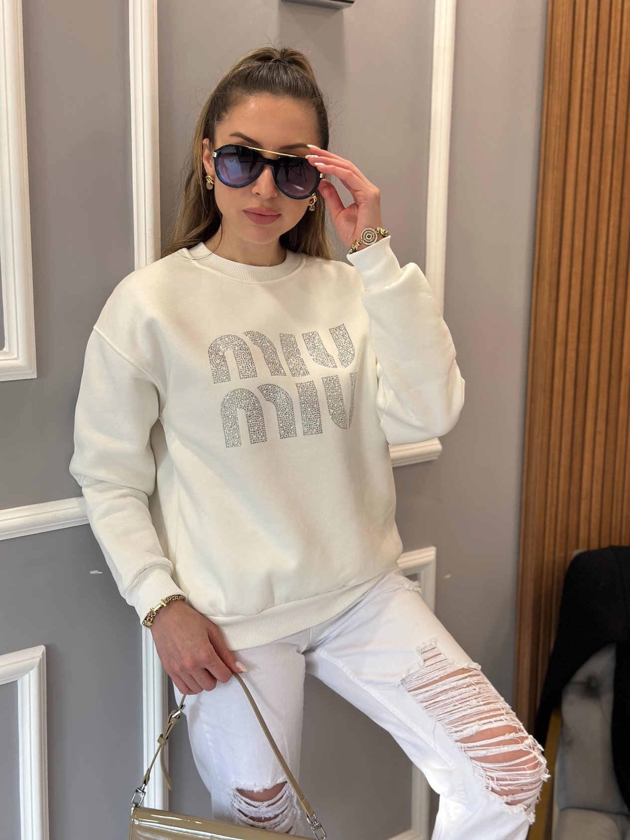 Mi Sweat Taşlı Beyaz