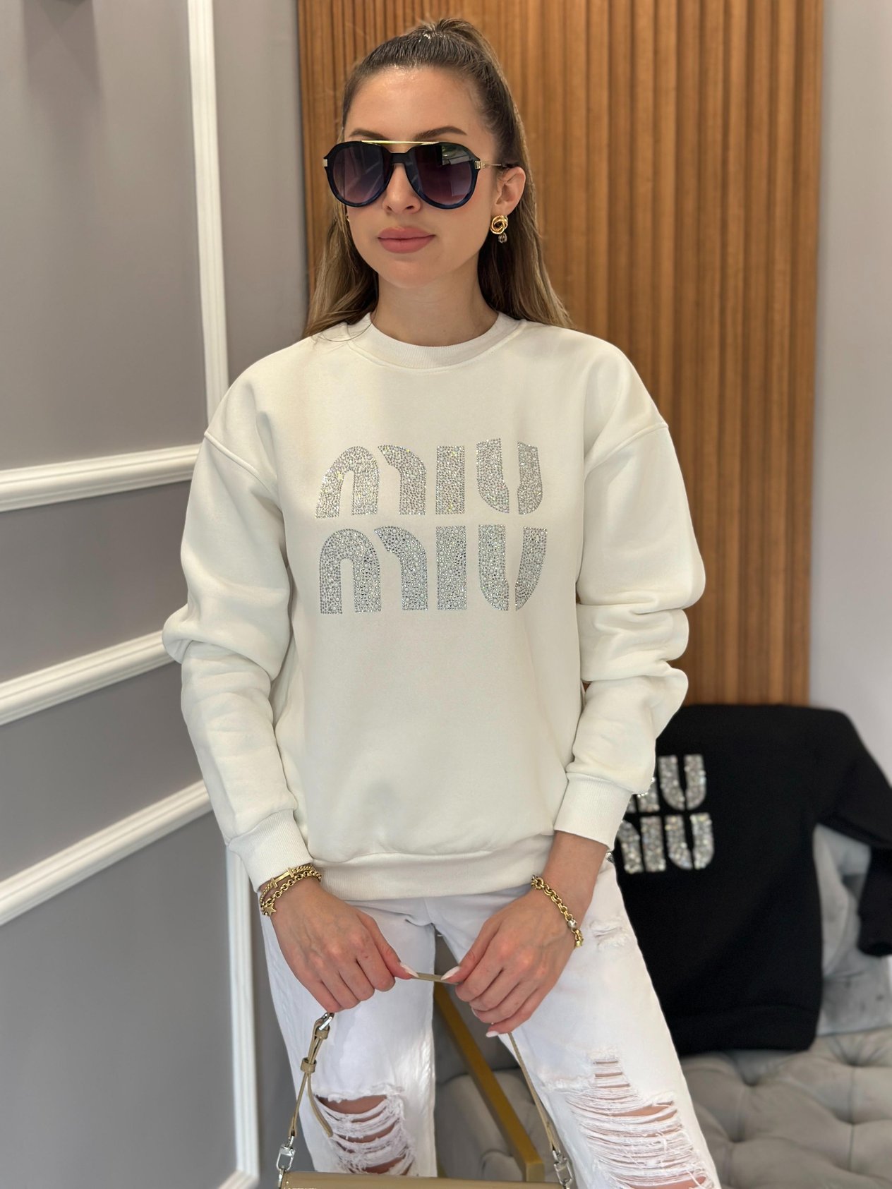 Mi Sweat Taşlı Beyaz