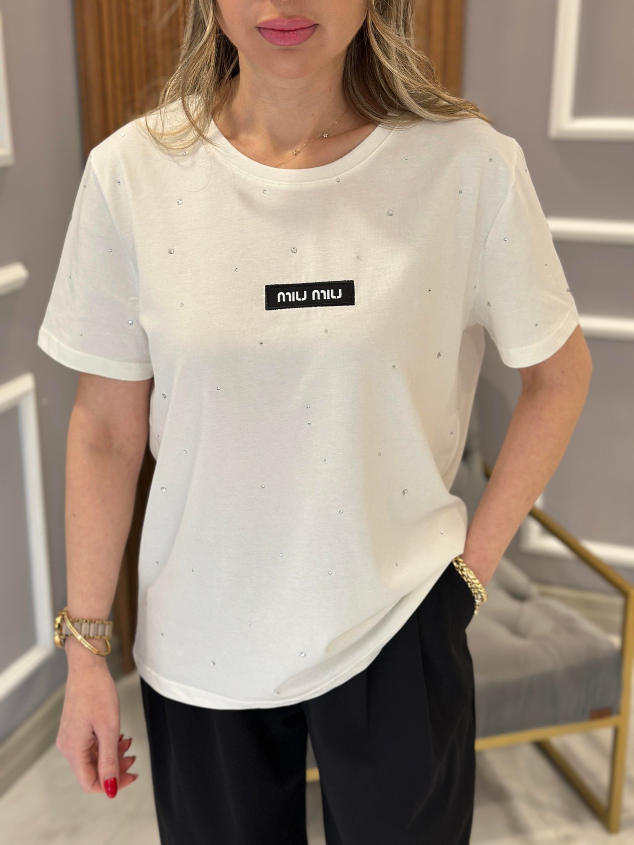 Mi T-shirt Taşlı Beyaz