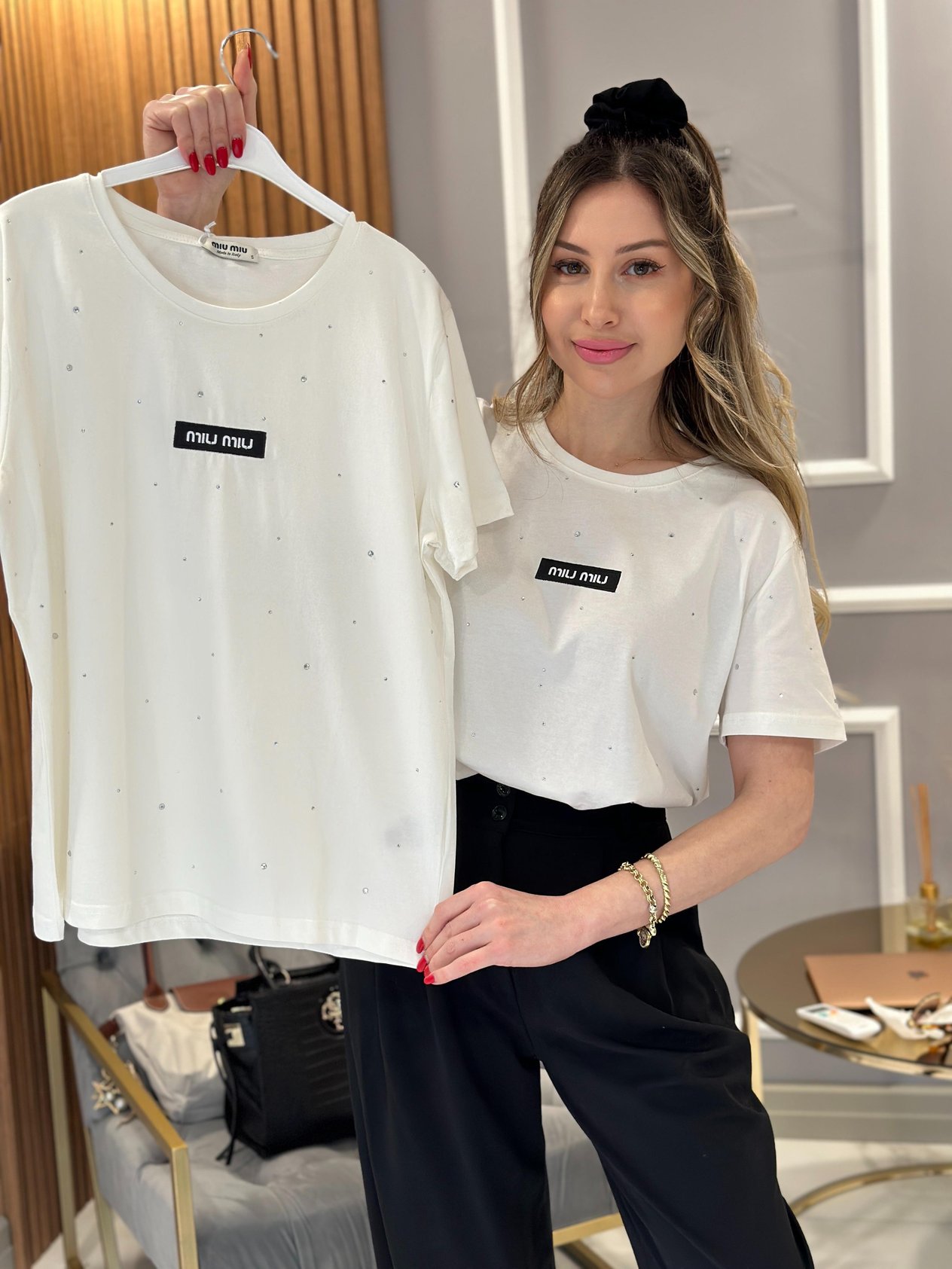 Mi T-shirt Taşlı Beyaz