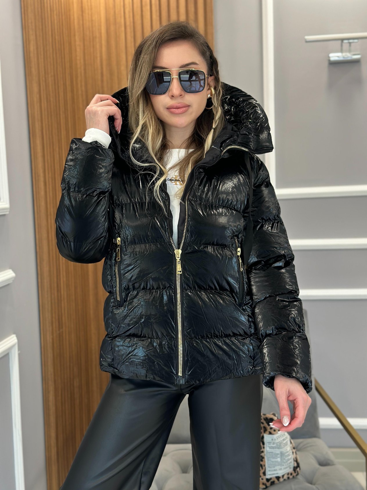 Premium Mont Parlak Gold Detaylı Siyah