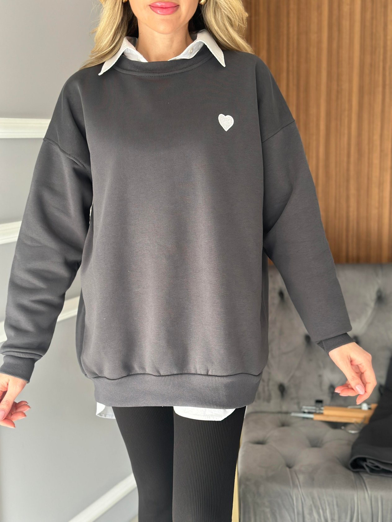 Sweatshirt Kalpli Anrasit Gri