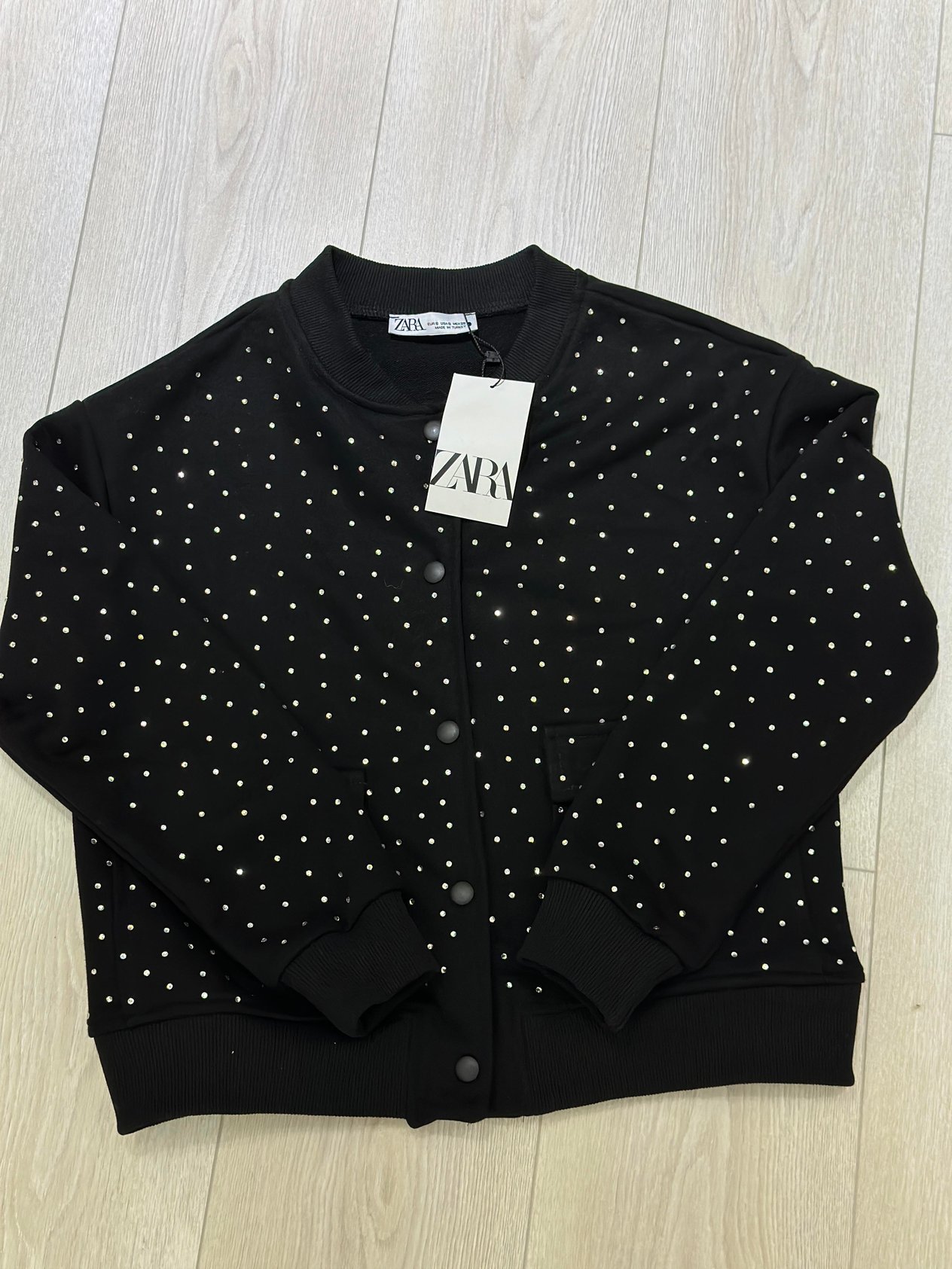 Zr Sweat Ceket Serpme Taşlı Siyah