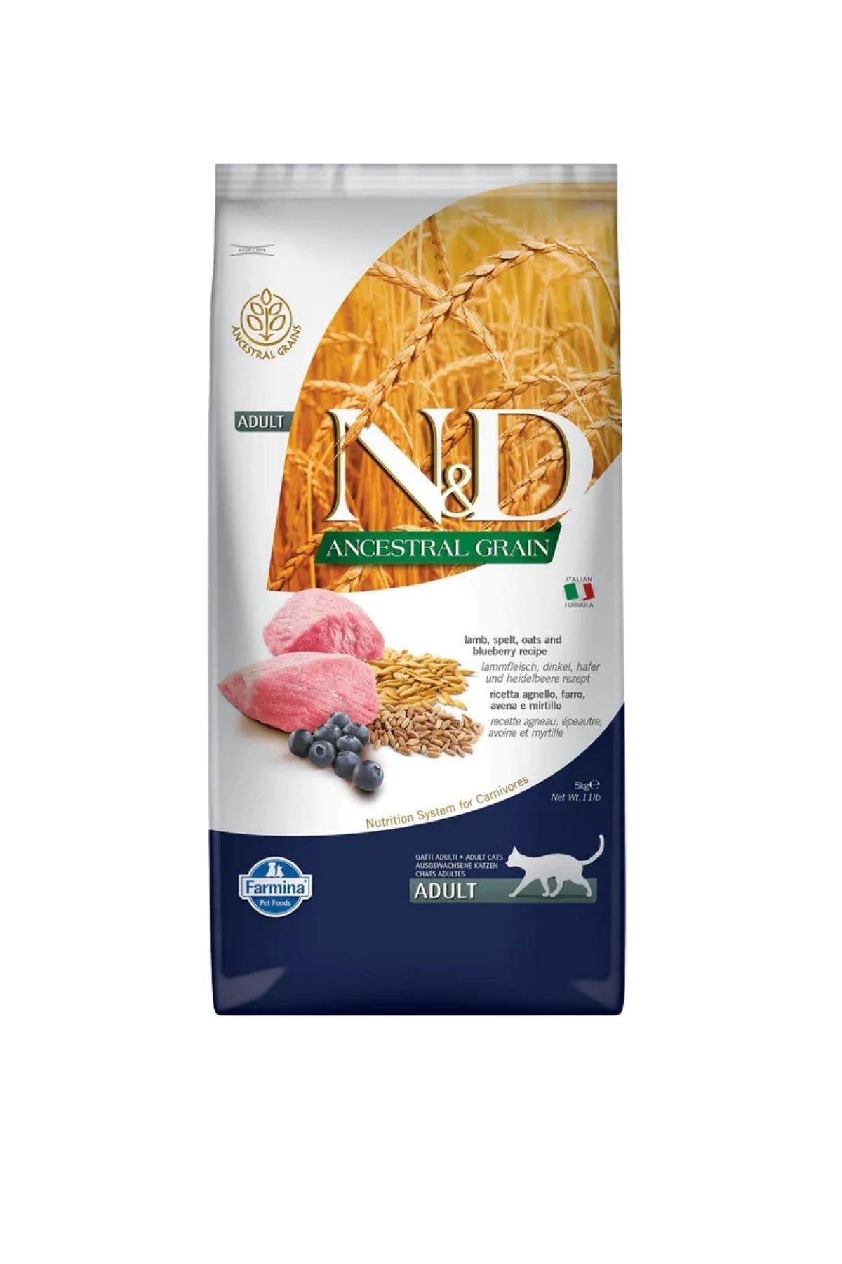 N&D Düşük Tahilli Kuzu Etli Ve Yaban Mersinli Yetişkin Kedi Maması 5 kg