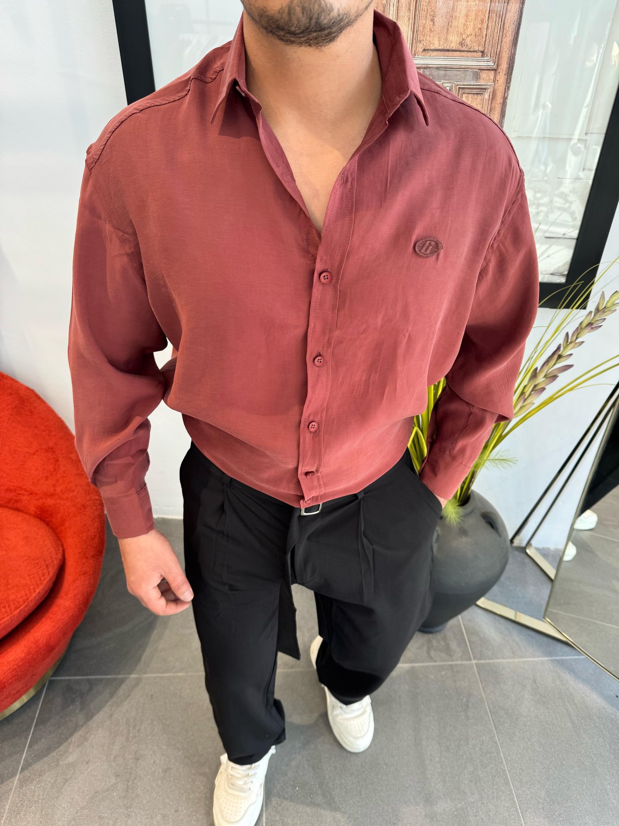 Modal Kumaş Bordo Gömlek