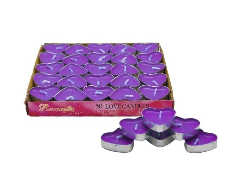 Kalp Tea Light Mum 50'li Mor Renk