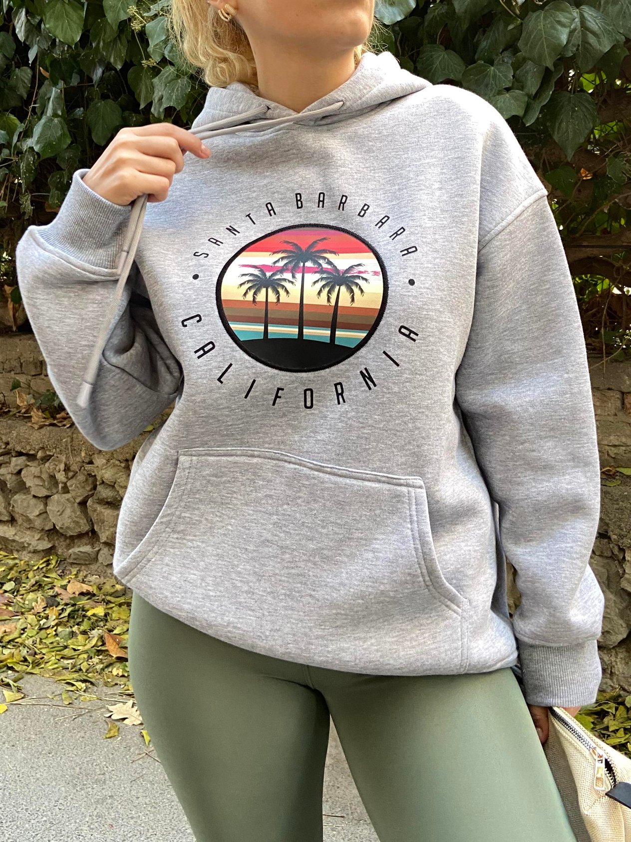 Baskılı Gri Kapüşonlu Sweatshirt