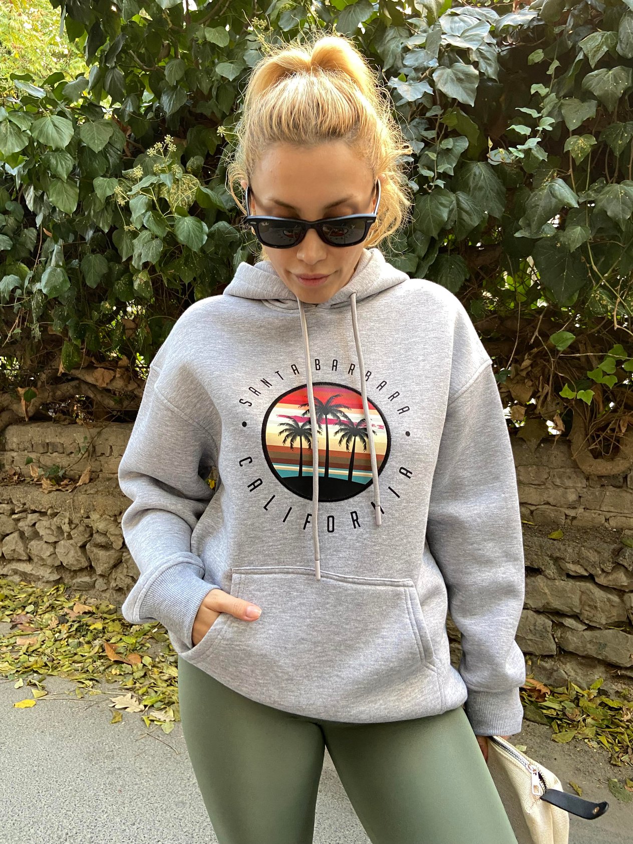 Baskılı Gri Kapüşonlu Sweatshirt